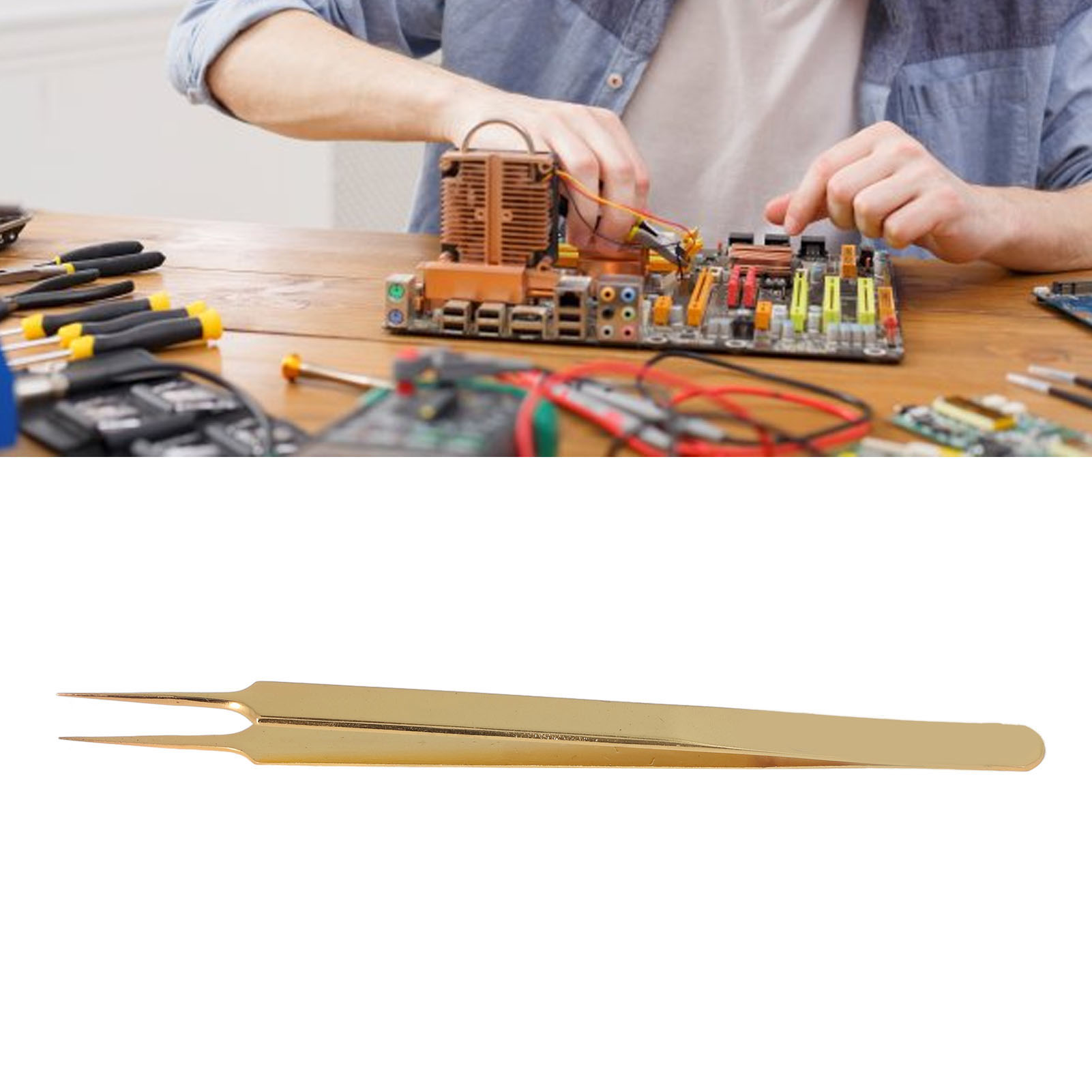 Vergoldete Pinzette Mit Gebogenen Spitzen Zur Reparatur Von Jumperkabeln Auf Motherboards Spezielle Spitze Für Die Reparatur Von Jumperkabeln.