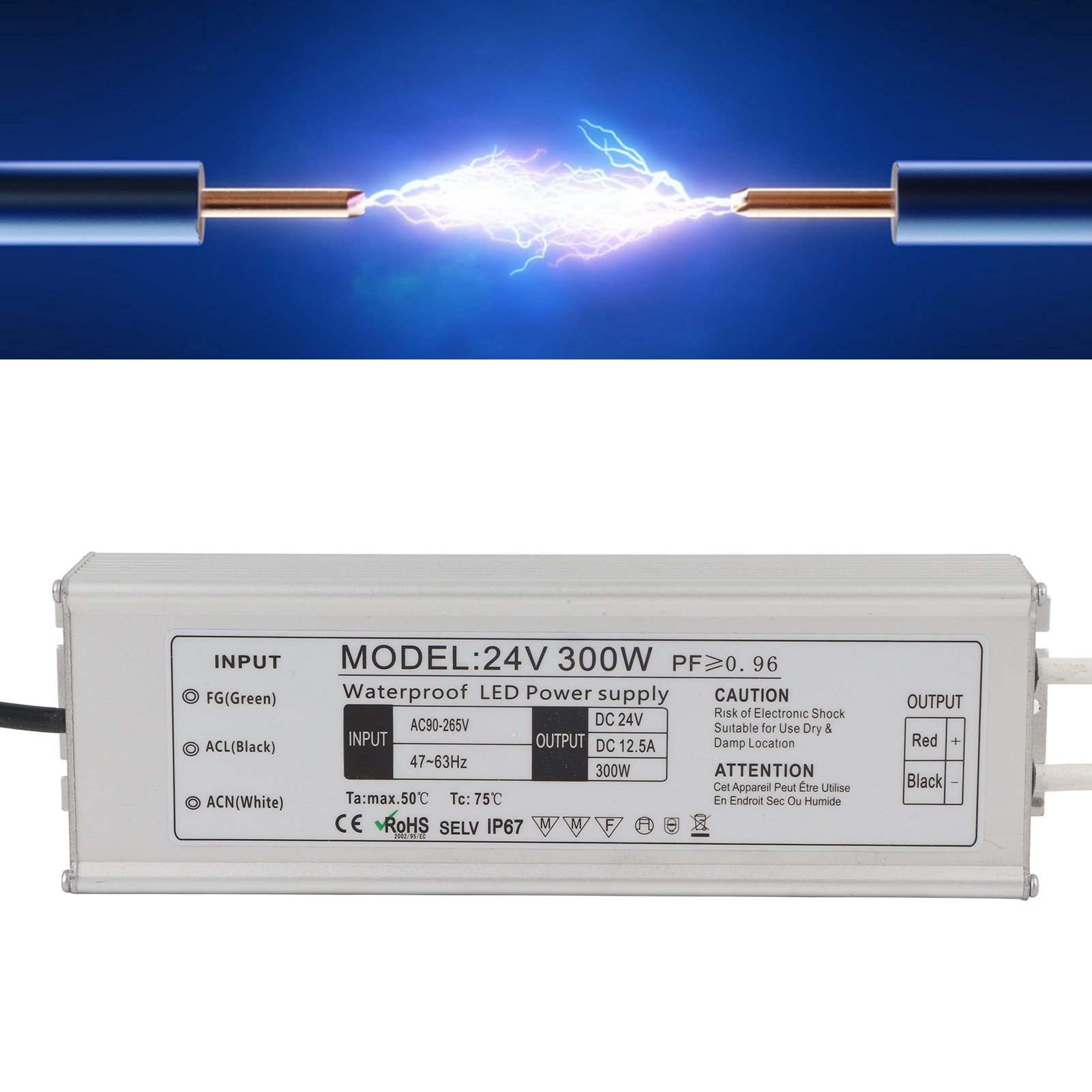 300w Ip67 Wasserdichtes Schaltnetzteil Mit Led, 24v Ac Ausgang (europäischer Standard)