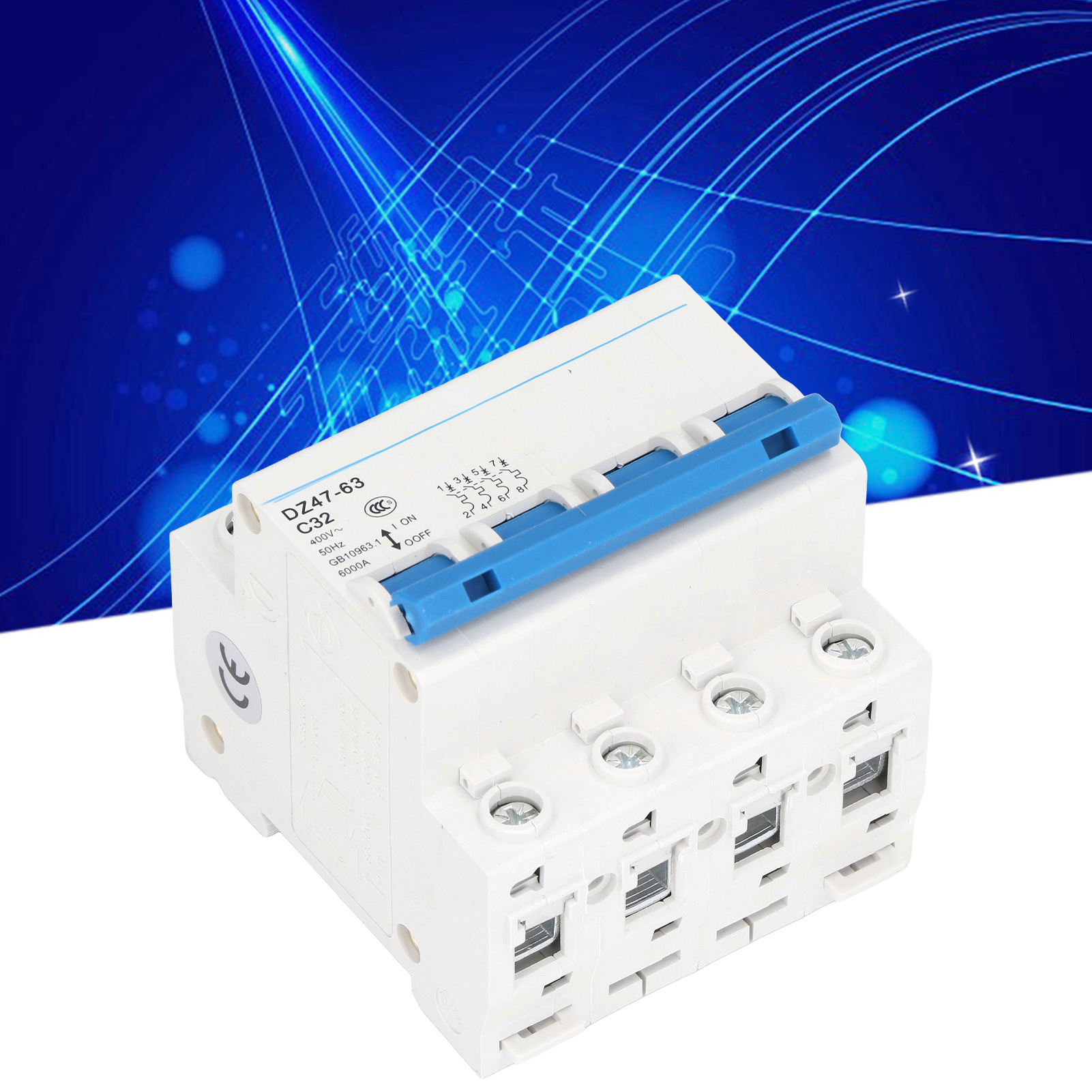 Leitungsschutzschalter Dz47-63 C32 4p 400 V 32 A, Din-schienenmontage, 6000 A Schaltvermögen