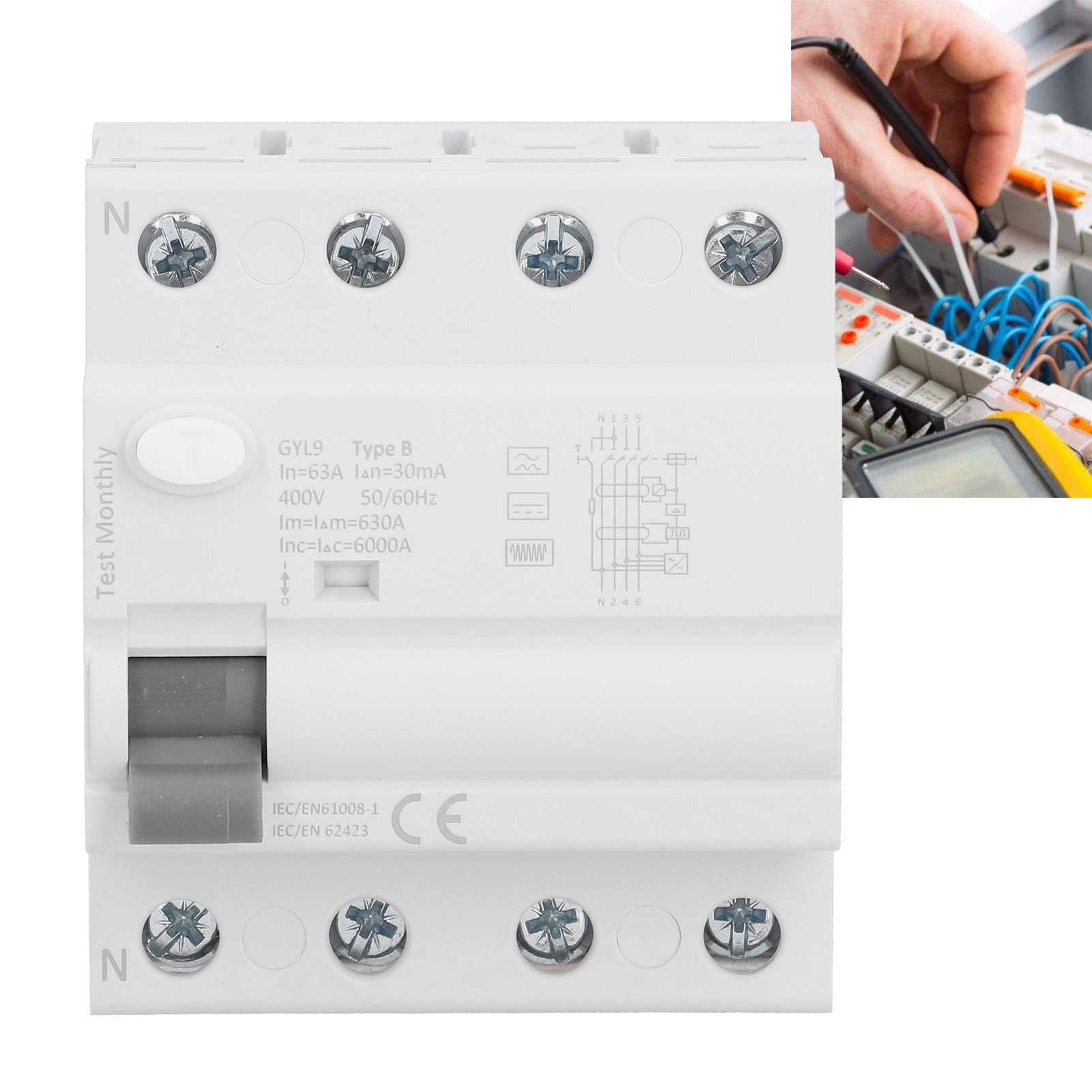 Fehlerstromschutzschalter Typ Gyl9-b, 4p-63a-30ma, Spannung 400 V