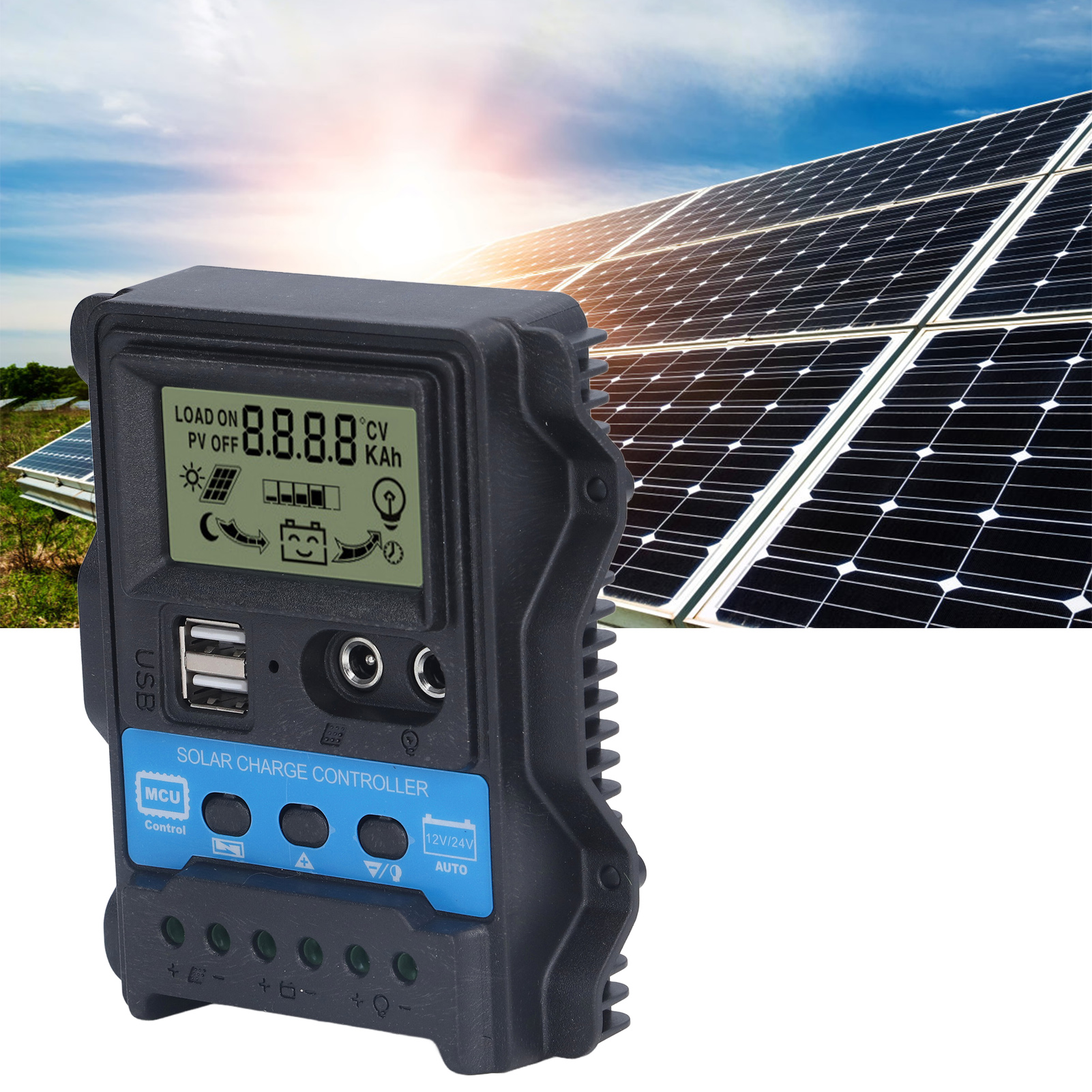 Solarladeregler Mit Lcd-bildschirm, Zwei 5v-usb-ausgängen, 20a-pwm-regler