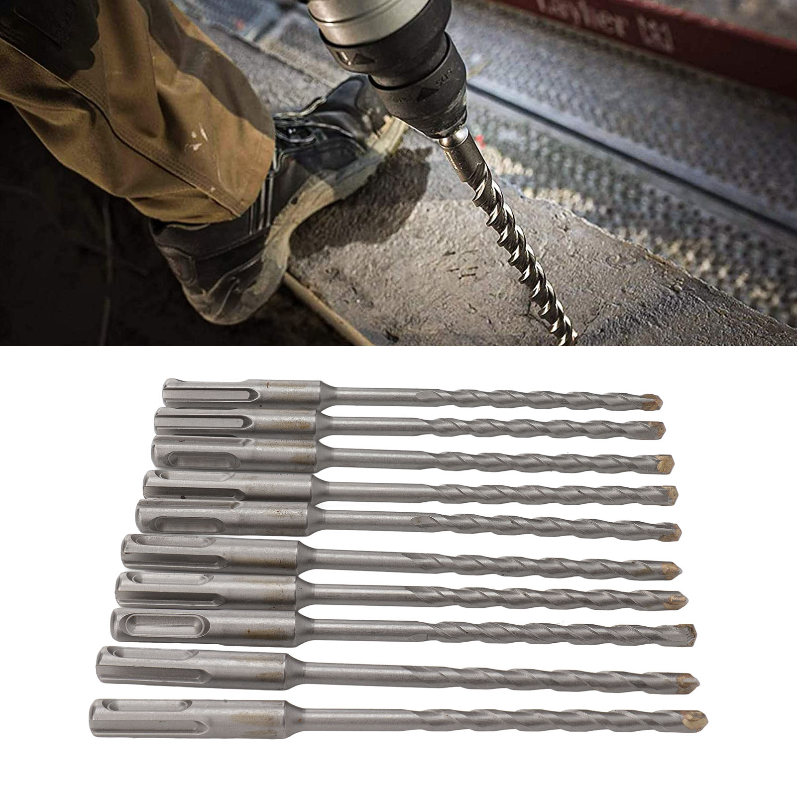 Set Mit 10 Schlagbohrern Mit Hartmetallspitzen Für Drehschlagbohrmaschinen In Ziegel, Stein Und Beton.