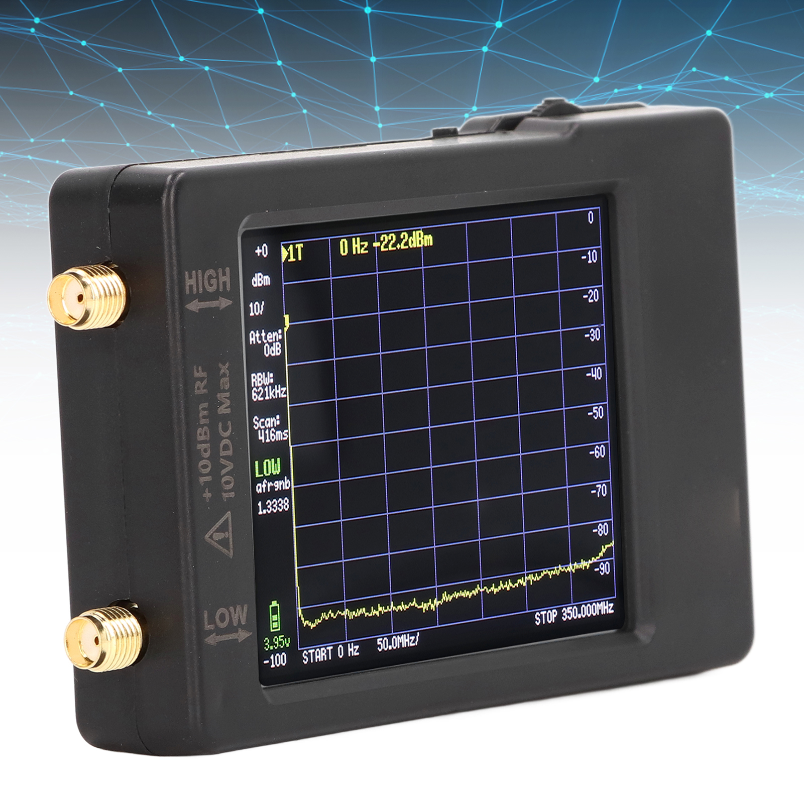Tragbarer Spektrumanalysator Tinysa (2,8 Zoll). Unterstützt Frequenzbänder Von 100 Khz Bis 350 Mhz Und Von 240 Mhz Bis 960 Mhz.