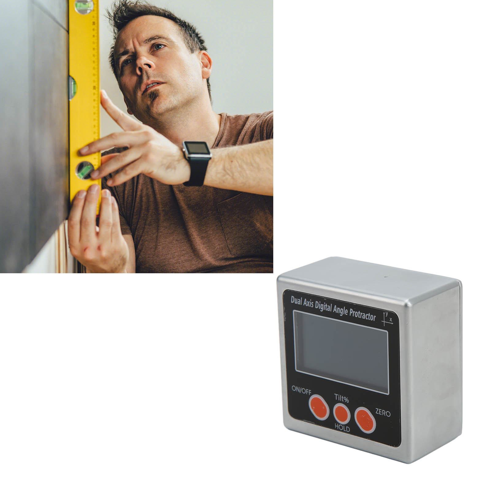 4 X 90°-digitalwasserwaage, Zweiachsiger Digitaler Neigungsmesser, Neigungsmesser, Elektronischer 360°-winkelmesser, Geodreieck, Einseitiger Magnet