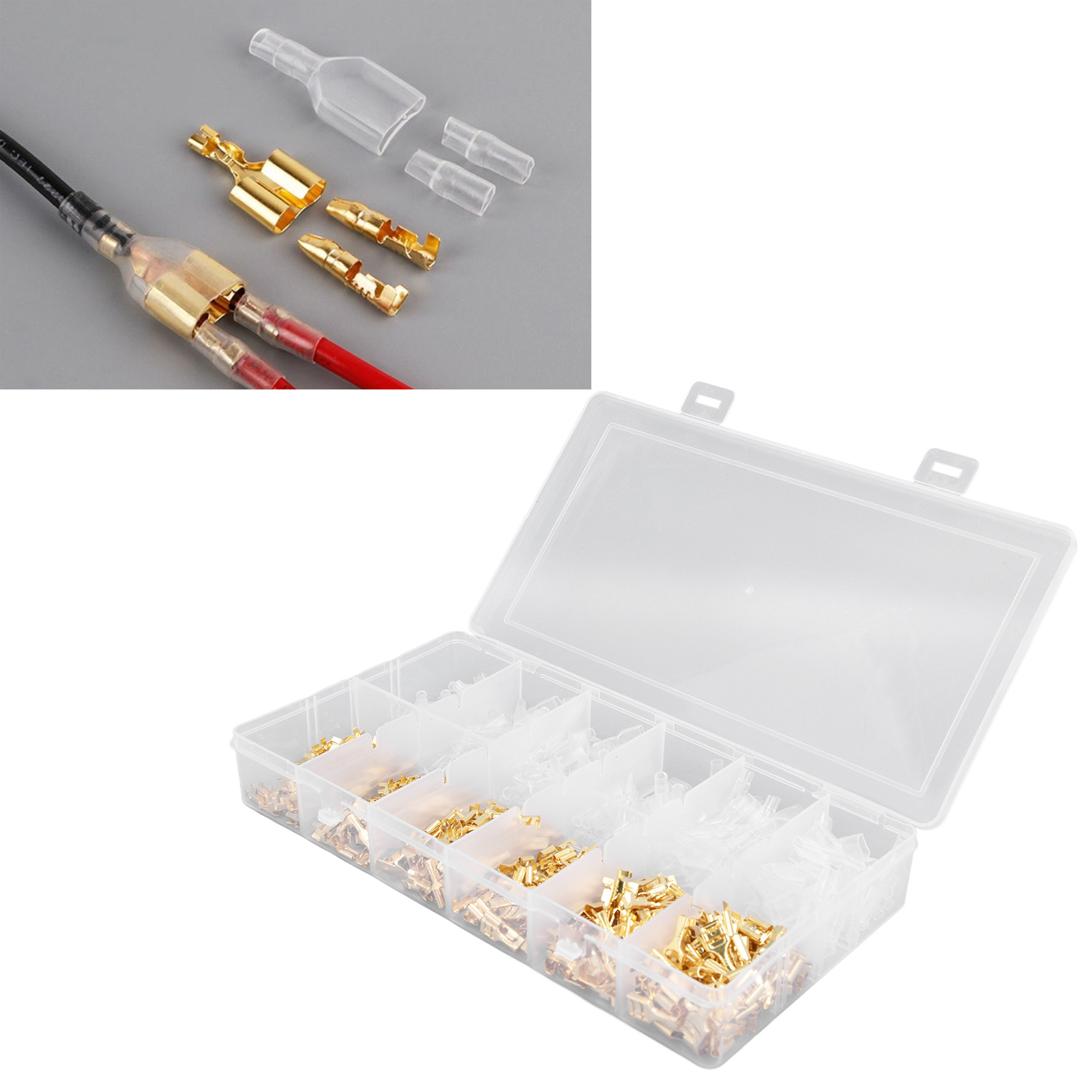 Set Bestehend Aus 450 Teilen, Darunter Blanke Klemmenblöcke, Federeinsätze, Hülsen Sowie Stecker Und Buchsen.