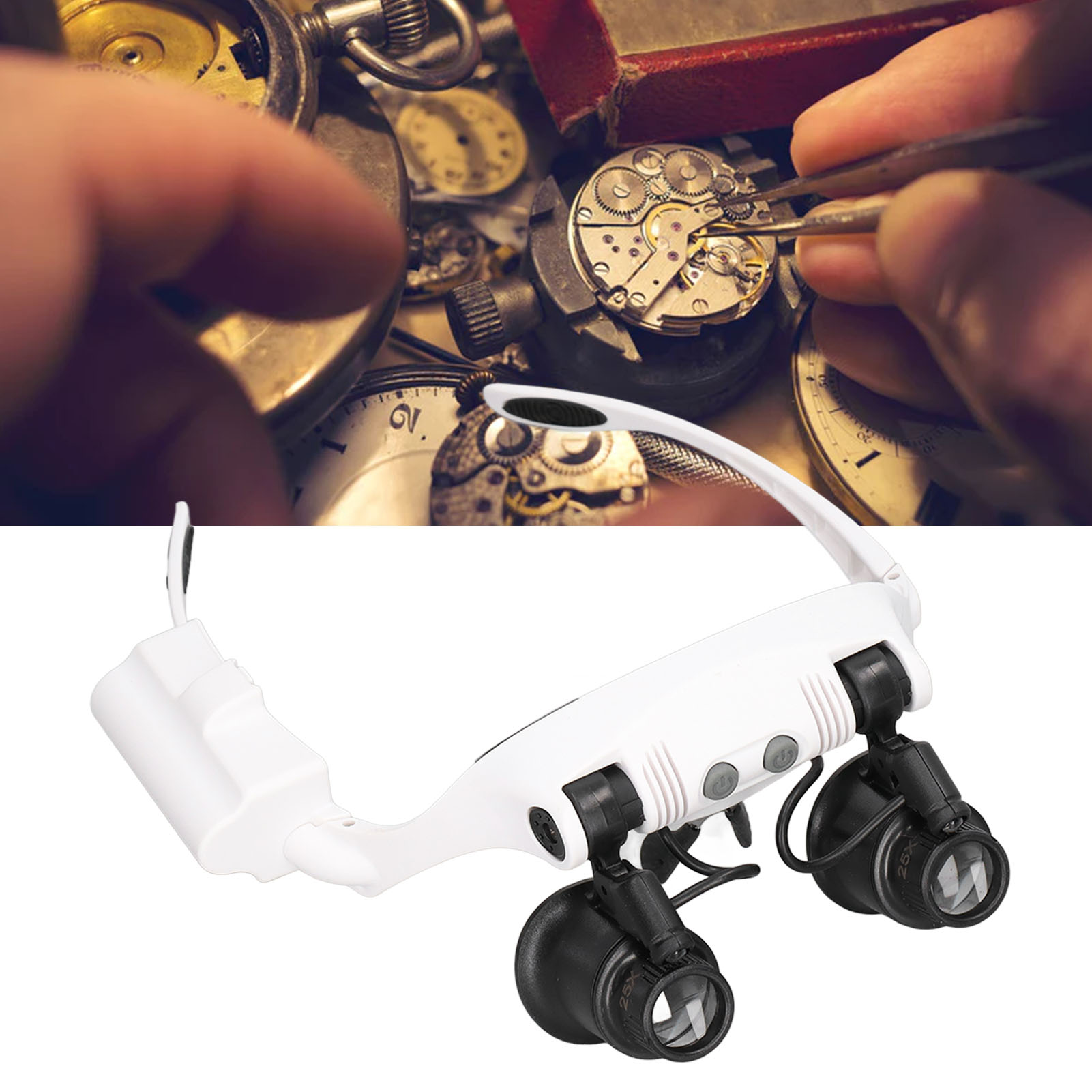 10x, 15x, 20x, 25x Frontlupe Für Schmuck- Und Uhrenreparaturen Lupe Mit 2 Led-leuchten.