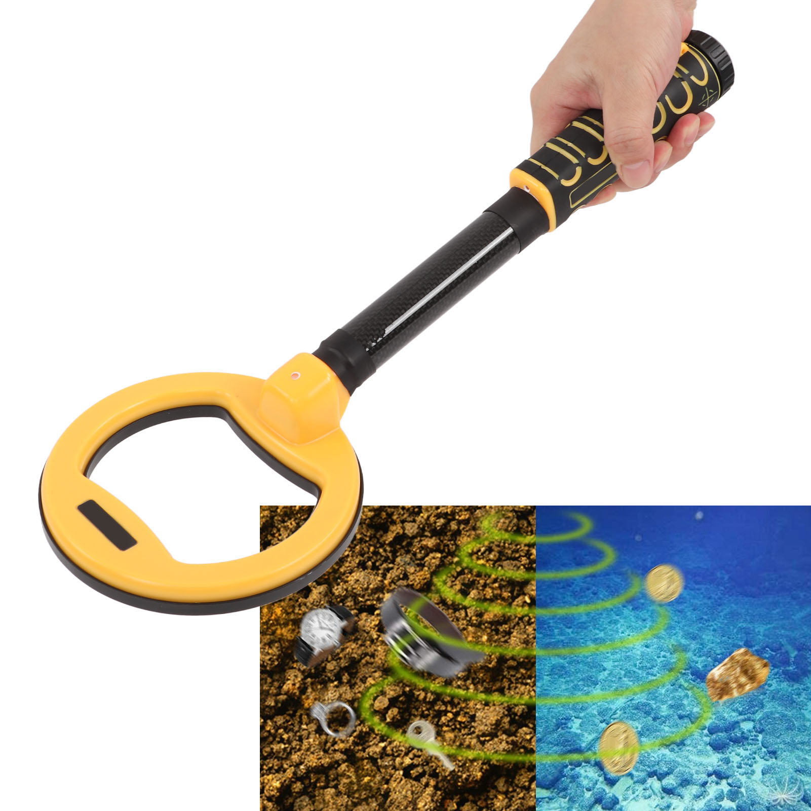 Tragbarer Metalldetektor Mit Rundem Kopf Und Kurzem Griff, Unterwasser-schatzsuchgerät, Vollständig Wasserdicht, Outdoor-schatzsuch- Und Archäologiegerät, Gelb.