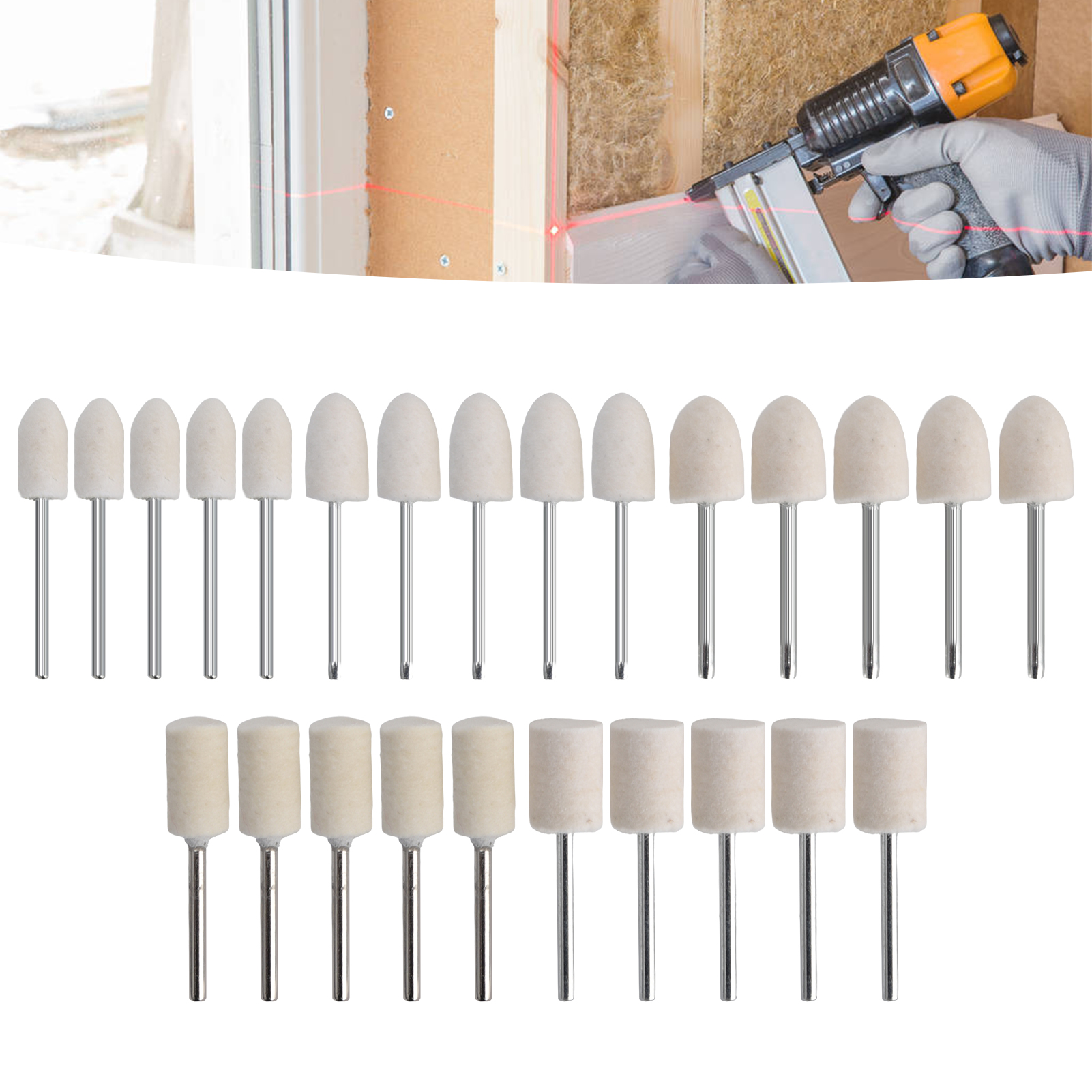 Set Mit 25 Weißen Polierwerkzeugen Aus Wollfilz
