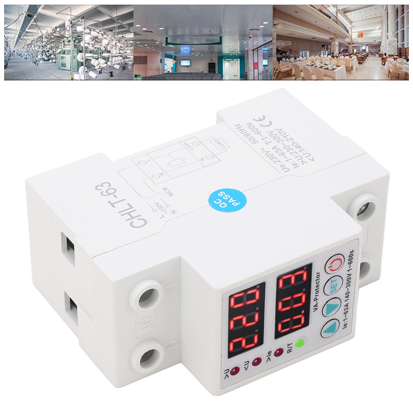 Einstellbarer Dual-display-überspannungs-/unterspannungsschutz Mit Automatischer Rückstellung Für 230 Vac, Montage Auf 1-63 A-schiene, Überspannungs-/überlastschutz Per Schalter.