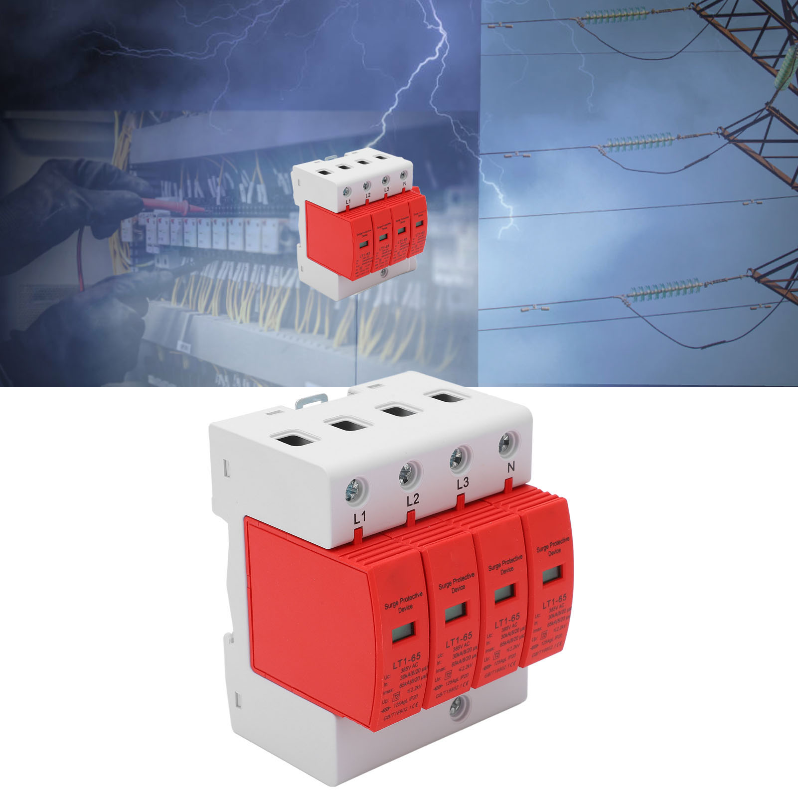 Lt1-65 Überspannungsableiter 385 V Ac 4p 30-65 Ka Überspannungsschutzschalter