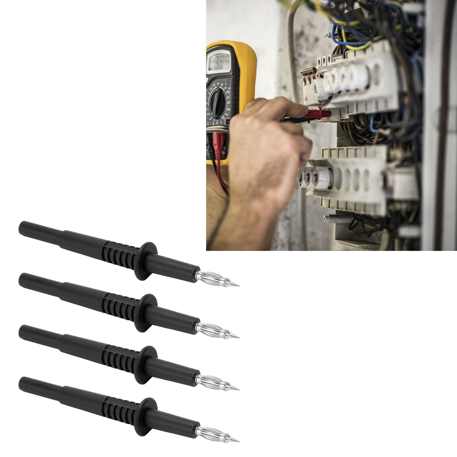 J.30017 4mm Laternenkopf-multimeter-testspitzen, Mit 4mm Bananenstecker-leistungsprüfer, Verkauft In 4er-packs In Schwarz.