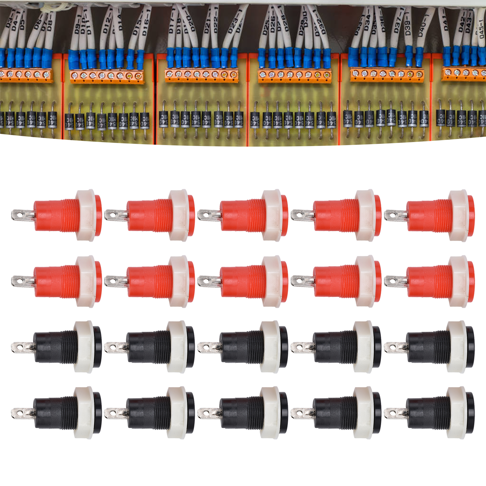10-paarige Kupfer-klemmenleiste, 4 Mm Bananenstecker, Rot Und Schwarz, 1 Kv 32 A. Geschweißte Schleifen-erdungsklemme, Sicherheit, 4 Mm Durchmesser.