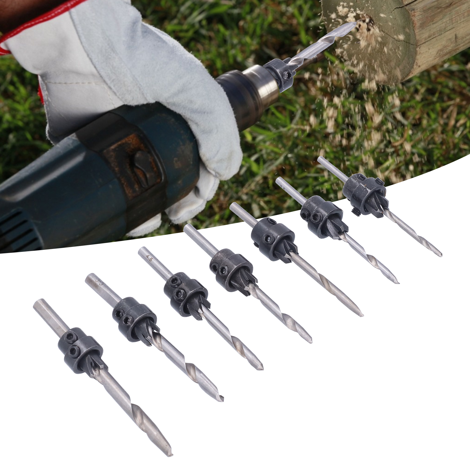 Senkbohrer-set Für Holzschrauben, Integrierter Bohrer Für Die Holzbearbeitung, Senkmutter, Konische Ausführung.