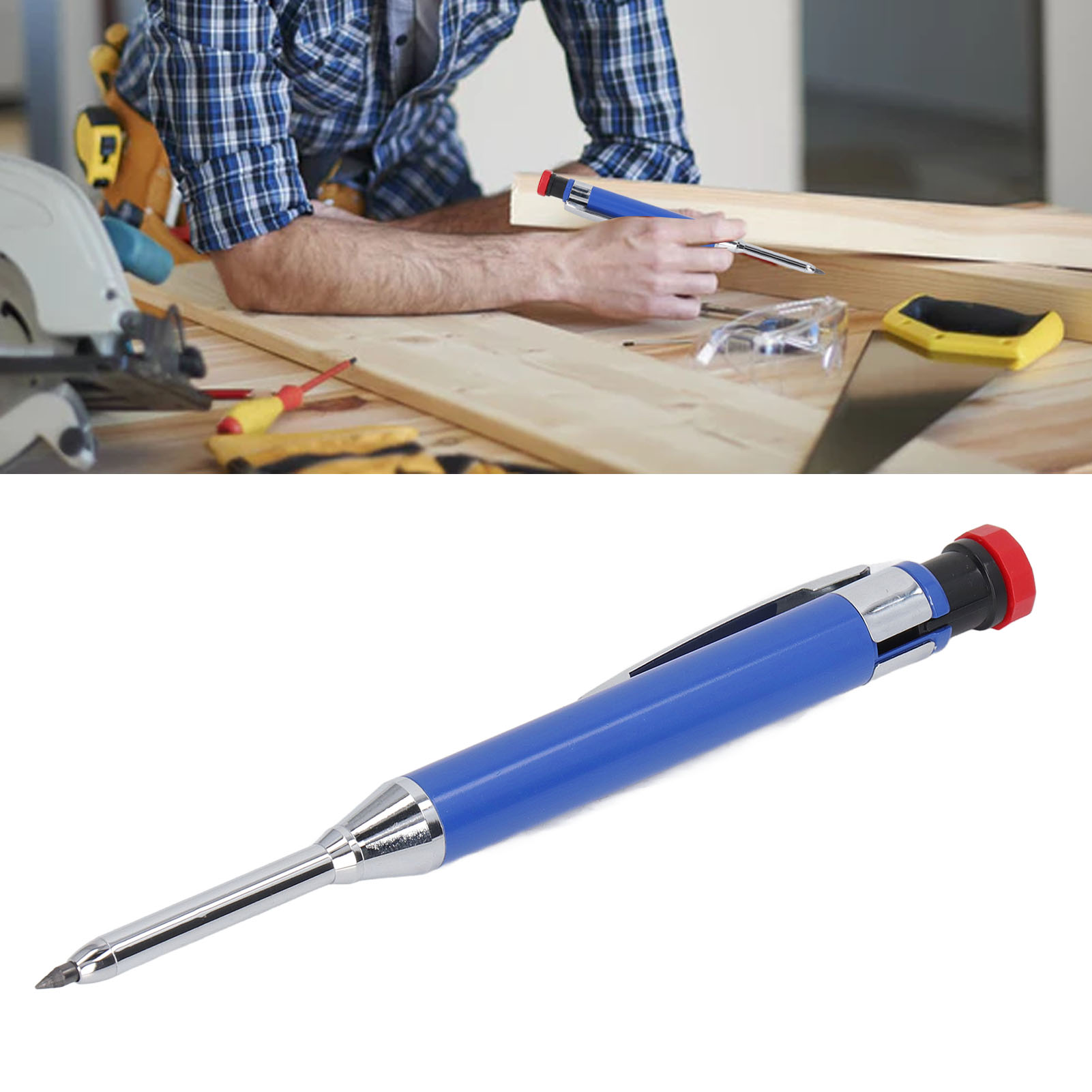 Mechanischer Zimmermannsbleistift, Robuster Zimmermannsbleistift, Integrierter Anspitzer, Lange Und Tiefe Mine, Ideal Für Holzarbeiten Und Den Bau Von Holzkonstruktionen, Blau