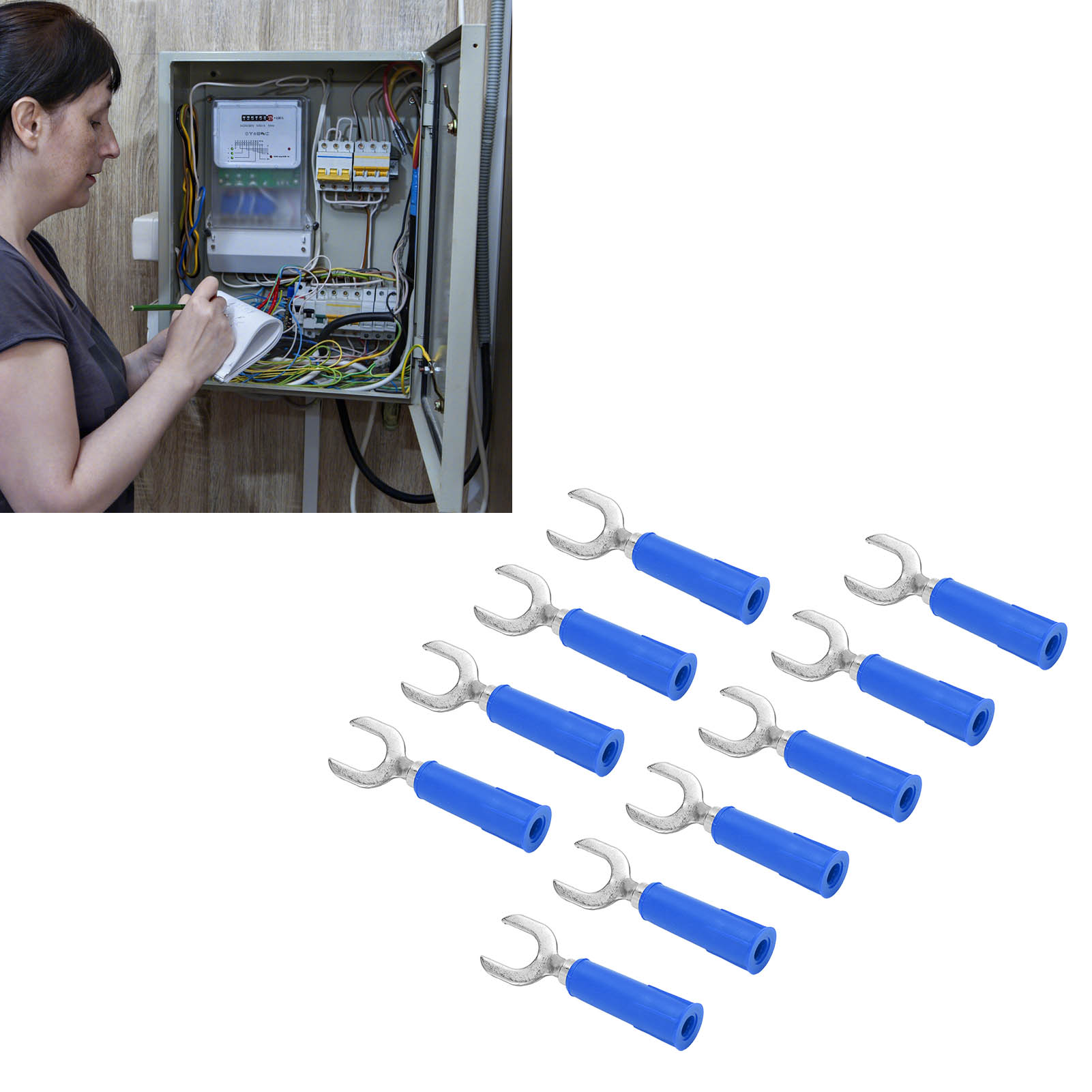 8 Mm Y-stecker J.20020, 8 Mm U-stecker Mit 4 Mm Buchse Am Ende, Pvc-ummantelung, Bananenstecker Aus Kupfer-nickel, Verkauft In 10er-packungen, Blau.