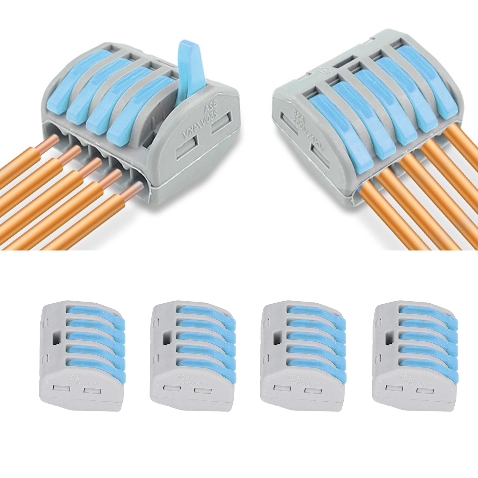 Pct-215 Drahtverbinder, Kompakter 5-port-einziehverbinder, Steckkabelverbinder, Blau