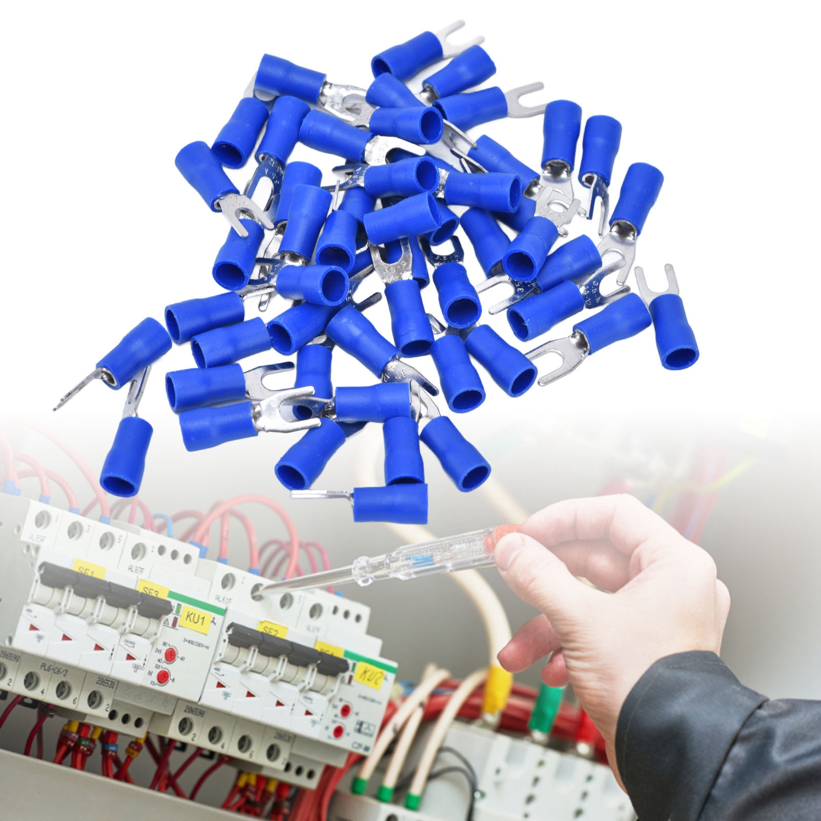 50 Sv3.5-4 Blauer Isolierter Abzweigverbinder, U-förmiger Kabelverbinder, Crimpanschluss, 14-12 Awg