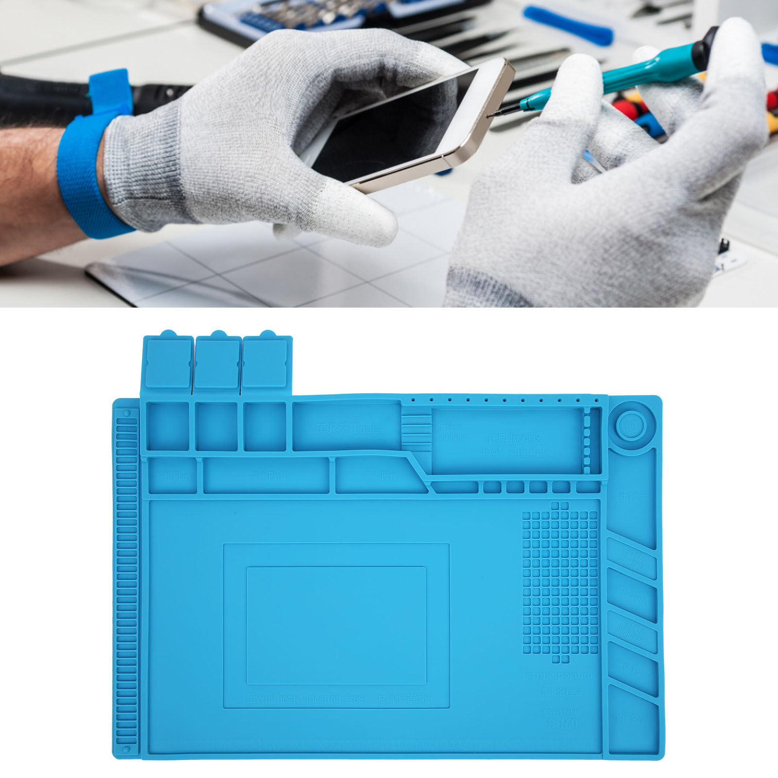 Die Magnetische Silikon-arbeitsmatte Ist Isolierend, Antistatisch Und Wärmeisolierend Und Eignet Sich Für Löt- Und Reparaturarbeiten An Leiterplatten.