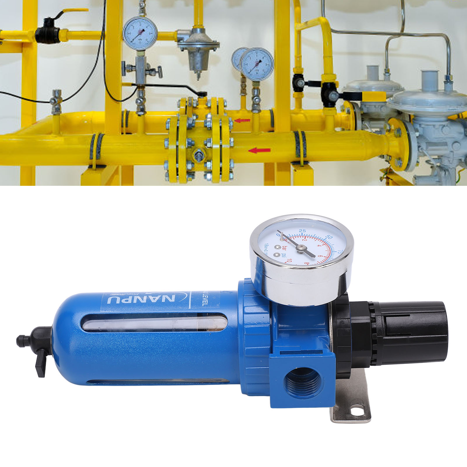 Druckluftfilterregler, Manometer Aus Zinklegierung 0-150 Psi, Schnellverschlussbecher, Manuelle Entlüftung, Edelstahlhalterung, 1/2" Npt-gewinde.