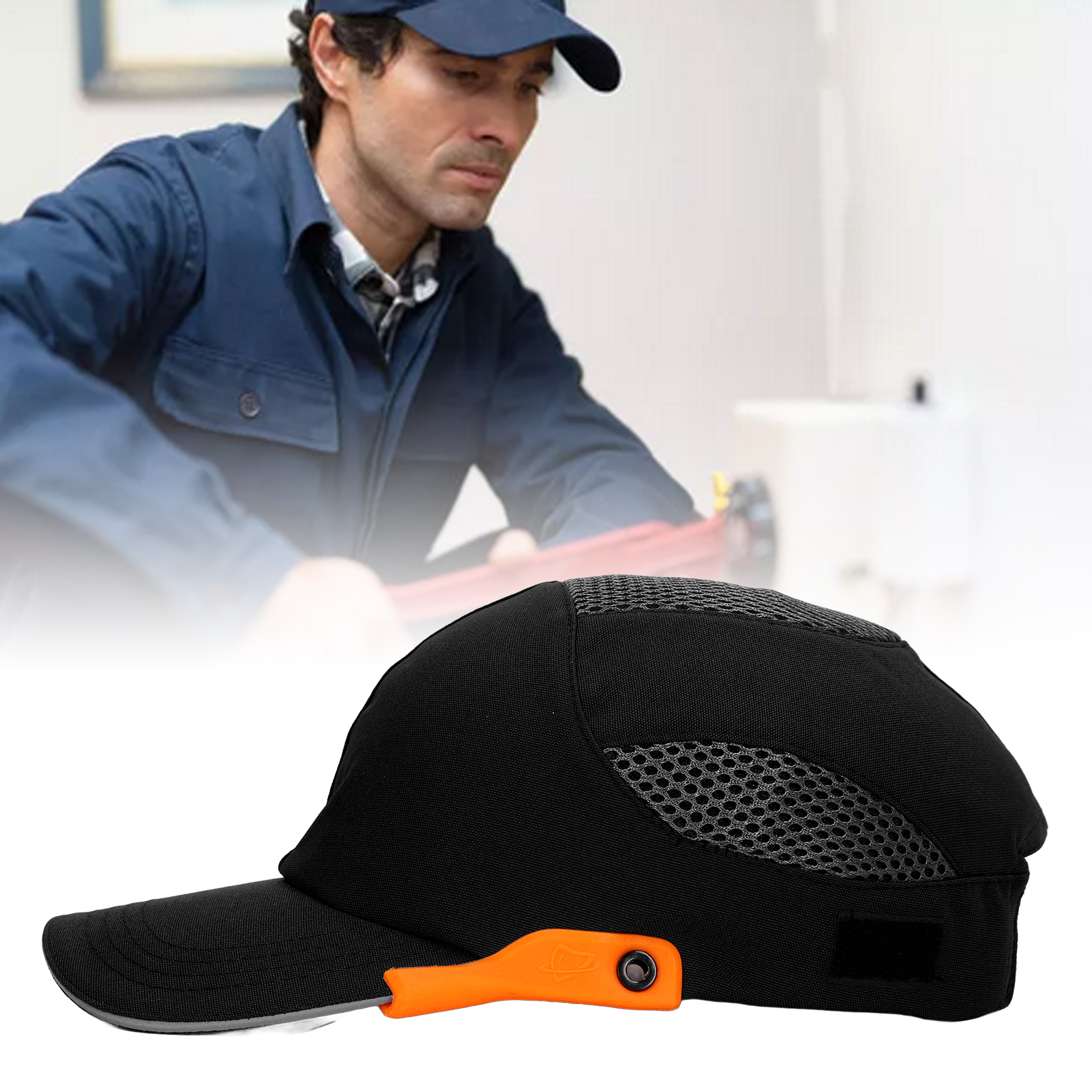 Leichter Antikollisions-sicherheitshelm 030, Hochwertige Baseballkappe, Komfortabel Und Stylisch, Sportschutzhelm Mit Mesh-einsatz, Leicht Und Atmungsaktiv, Schwarz Mit Orangefarbenem Besatz