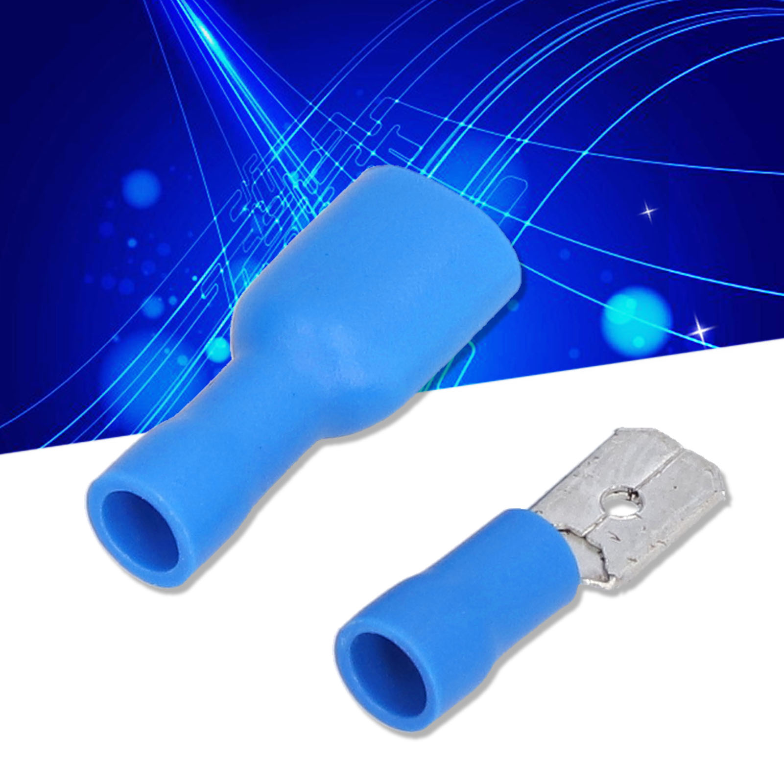 100 Blaue Isolierte Flachsteckverbinder (weiblich/männlich) Mit Elektrischen Crimpanschlüssen Für 16-14 Awg