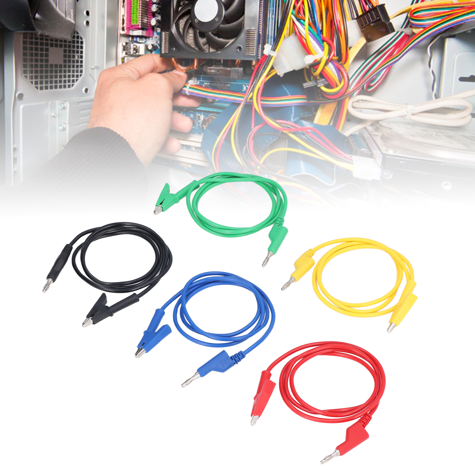 Jt70054-1 Prüfklemme – Prüfkabel Mit Bananensteckern, Verlängerbarem Stecker, Prüfleitungen Für Multimeter (rot, Schwarz, Gelb, Blau, Grün) – Als Set Erhältlich