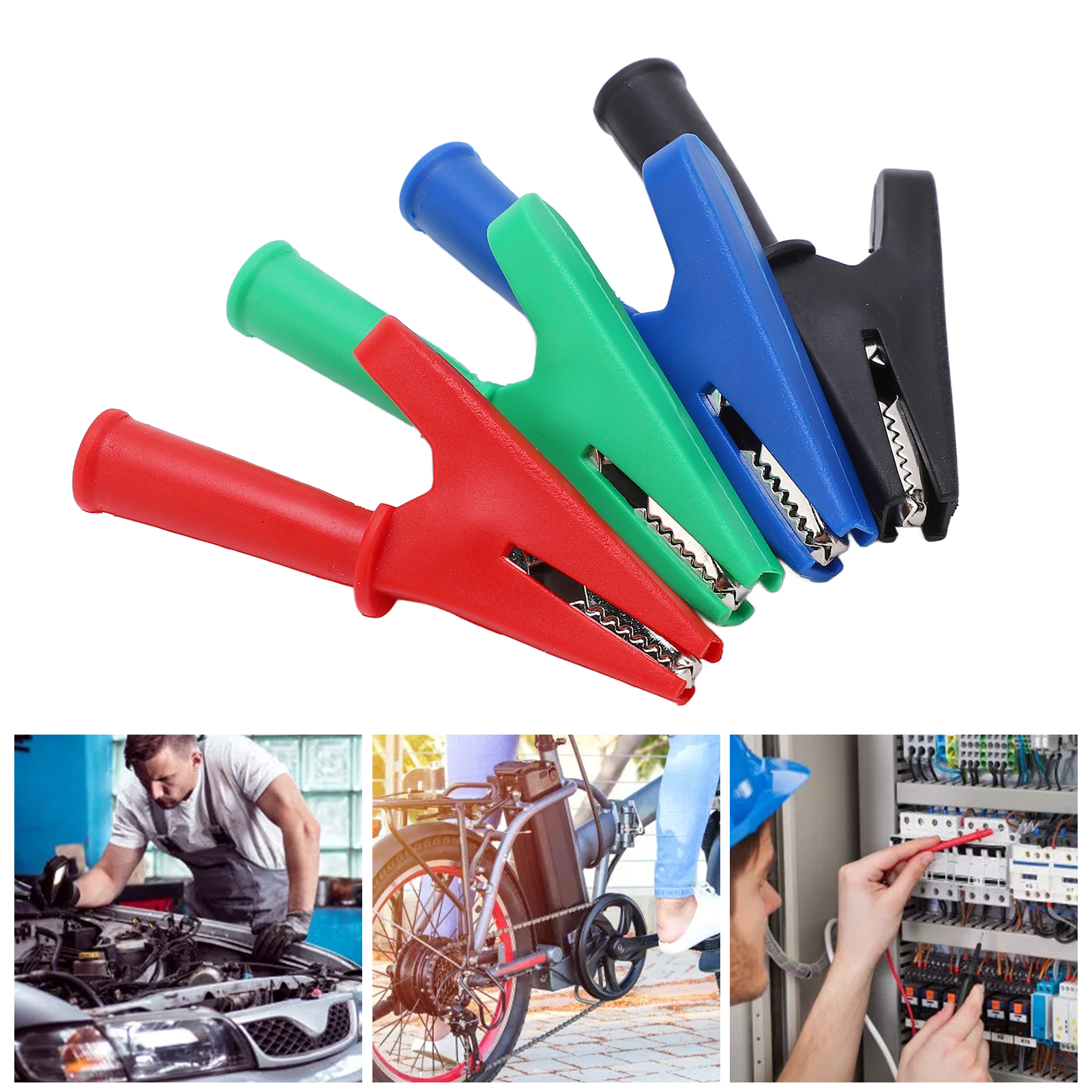 Fünf Sätze Roter, Schwarzer, Blauer Und Grüner Krokodilklemmen Mit 4-mm-klinkensteckern (j.60049) Werden Zusammen Verkauft. 10-mm-prüfklemmen (konverterklemmen/stromprüfklemmen) Sind Ebenfalls Enthalt