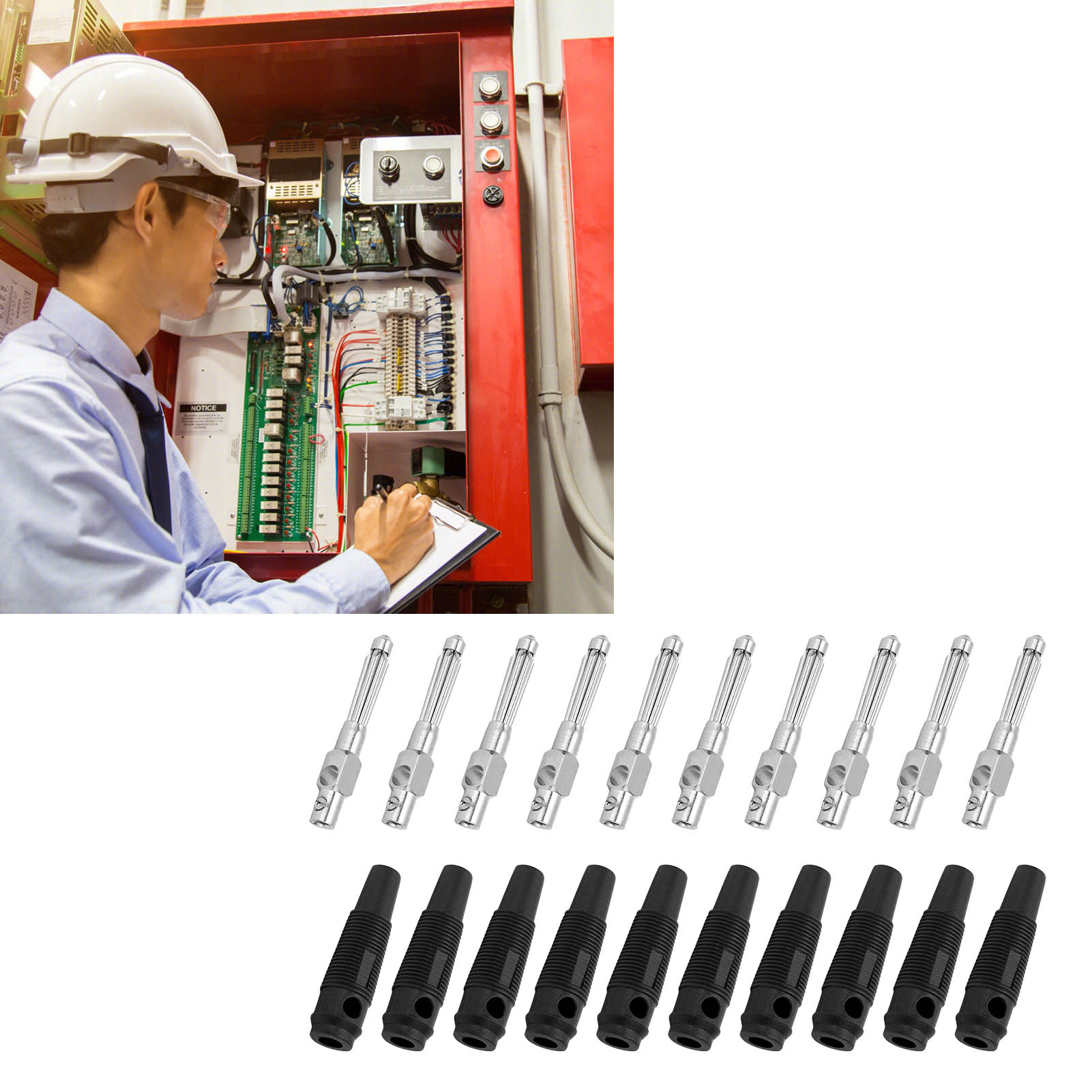 22.113 7-poliger 4 Mm Bananenstecker Mit Weicher Gummihülle, Reiner Kupfer-stecker, Schraubverriegelung, Lötfrei, Horizontale Bohrung, Stapelbar, 1000 V 32 A, Schwarz.