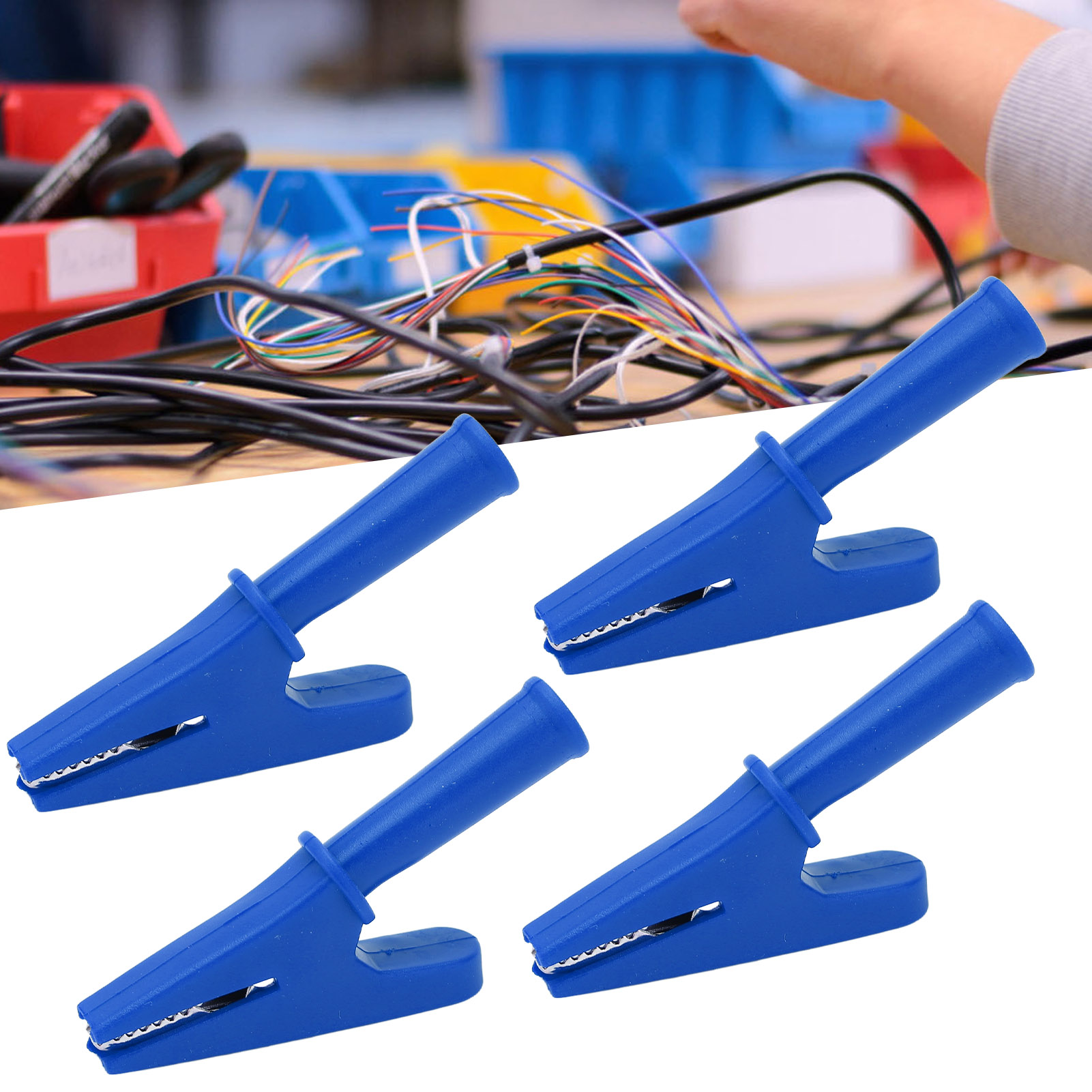 J.60049 10 Mm Krokodilklemme Mit 4 Mm Griff Am Ende, Packung Mit 10 Stück, Blau.