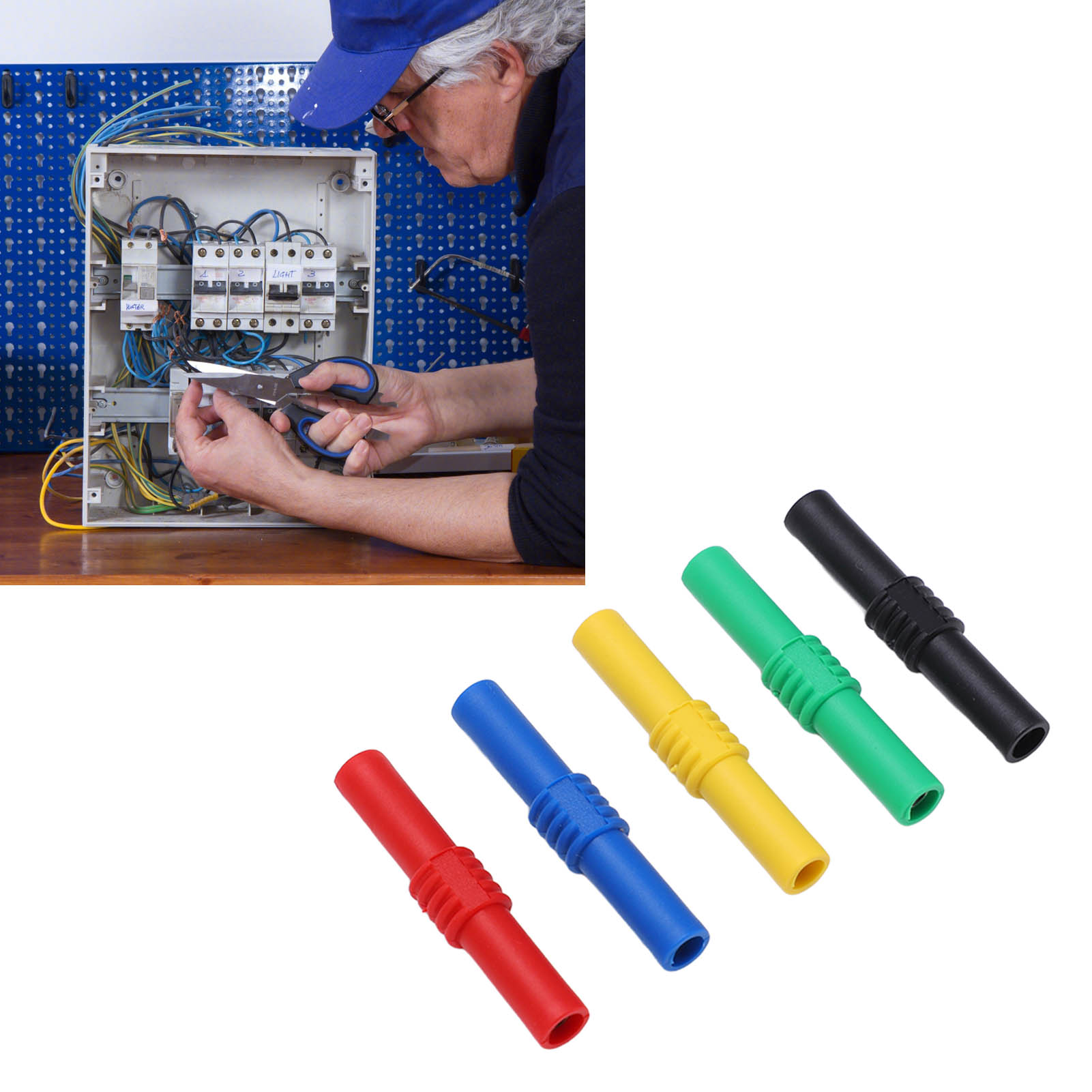 Isolierte Bananensteckerkupplung, Rot, Schwarz, Gelb, Blau Und Grün, Verkauft In Packungen Mit J.20009. 4 Mm Bananenstecker, Buchse-buchse-adapter, Kurzschlussstecker.