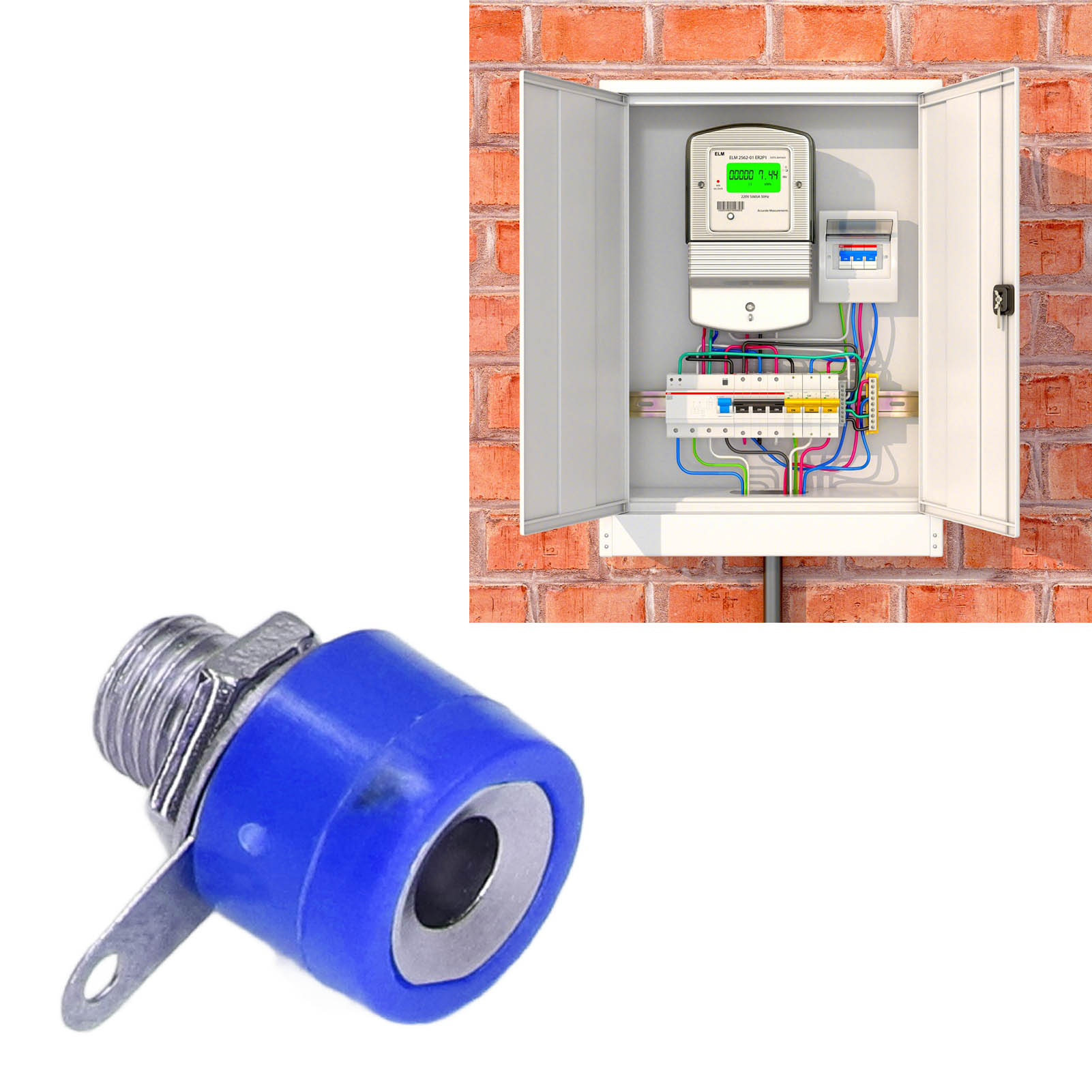 Kreuzförmiger Stecker Mit 4-mm-bananenstecker Und -buchse Aus Blauem Kupfer.
