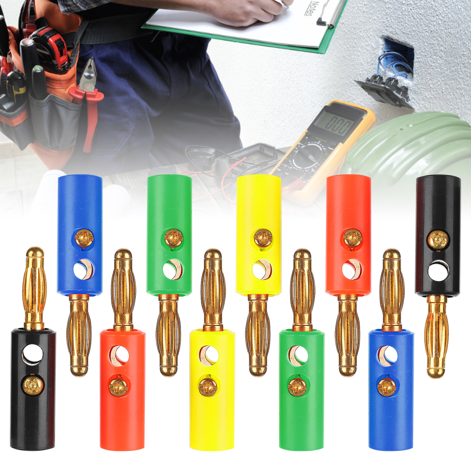 Vergoldeter Bananenstecker In Laternenform, U54 4mm, Mit Befestigungsschraube (rot, Schwarz, Gelb, Grün, Blau)