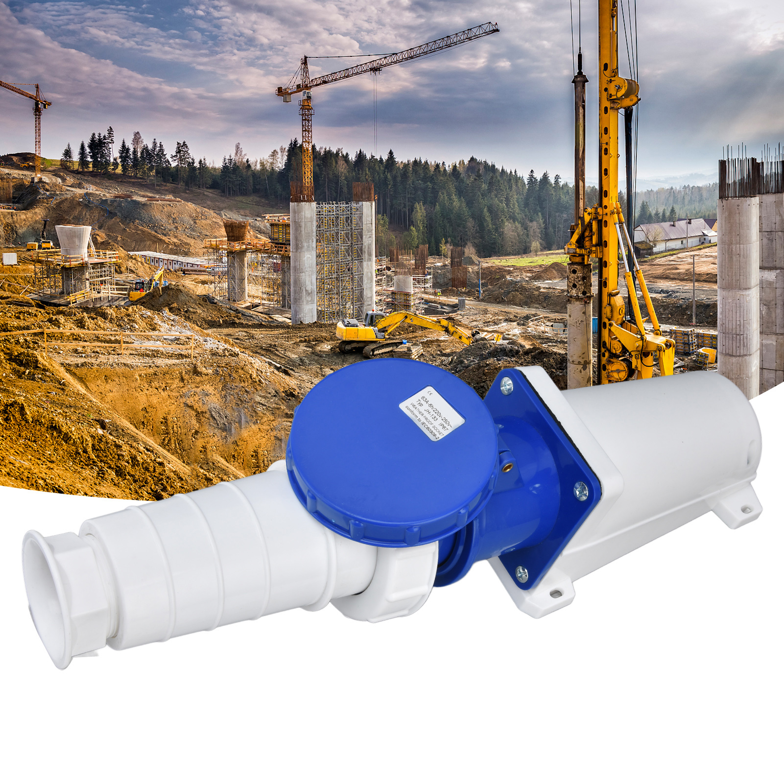 Dreiphasiges Industrielles Kabelkupplungsset, Wasserdicht Und Regendicht, 220–250 V 63 A, 2p+e, 3-polig, Luftfahrttyp + Aufputzstecker, Ip67