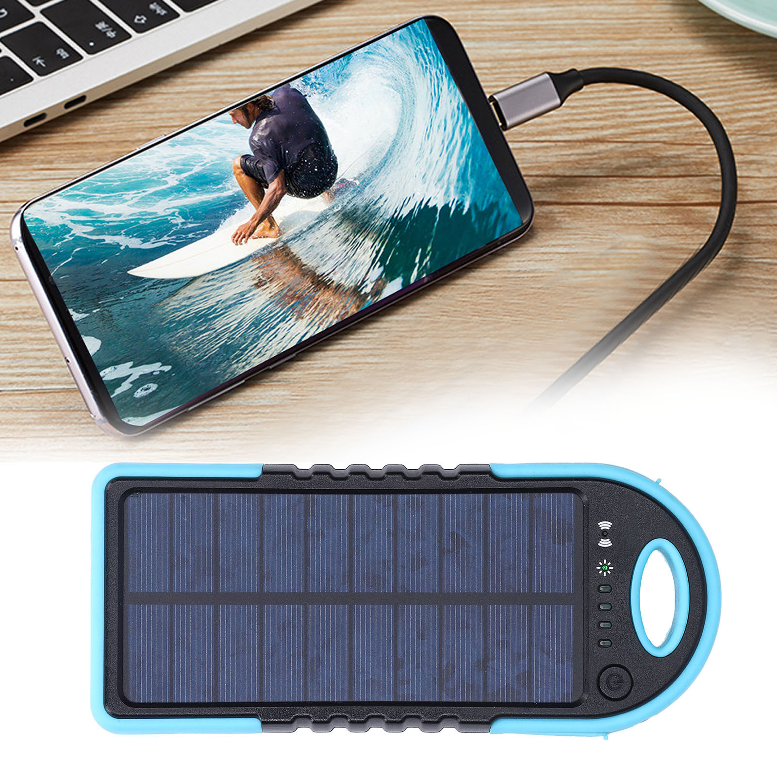 Solarladegerät, Kabelloses 10.000-mah-solarpanel, 18-w-usb-c-ladegerät Mit Netzteil, Typ-c-ein- Und -ausgang, Tragbares Schnellladegerät Mit Qc 3.0 Und Pd (blau)