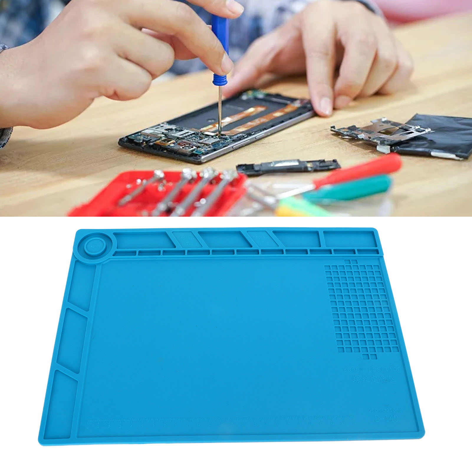 Hochtemperatur-silikon-tischmatte S140 Für Reparaturwerkstätten, Antistatisch, Mit Adsorptionsmagnet.