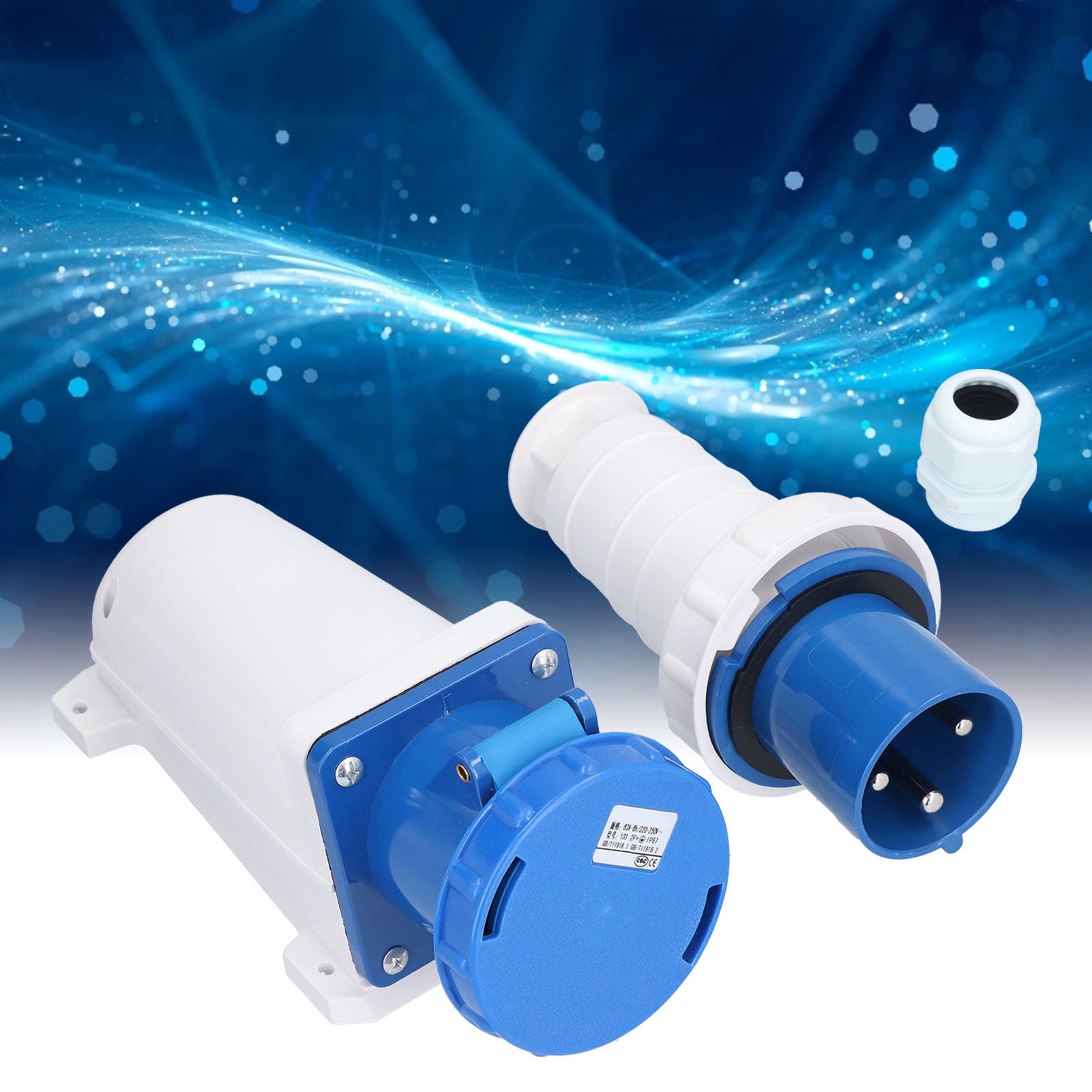 Dreiphasiger Industriestecker Und -steckdose, 220–250 V, 63 A, Staubdicht, Explosionsgeschützt Und Wasserdicht (ip67), 3-polig, 63 A, 2p+e