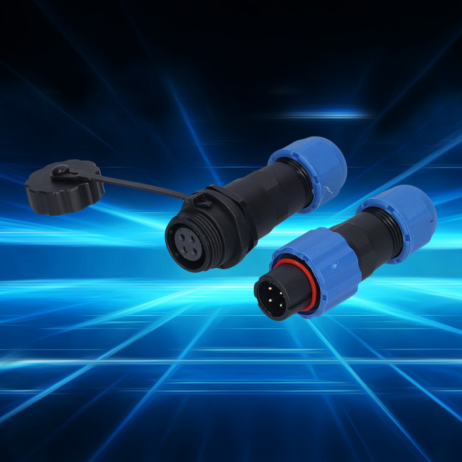 Wasserdichter Luftfahrtstecker Sp13 Mit Ip68-stecker Und -buchse Sowie Wasserdichtem 4-poligen Stecker.