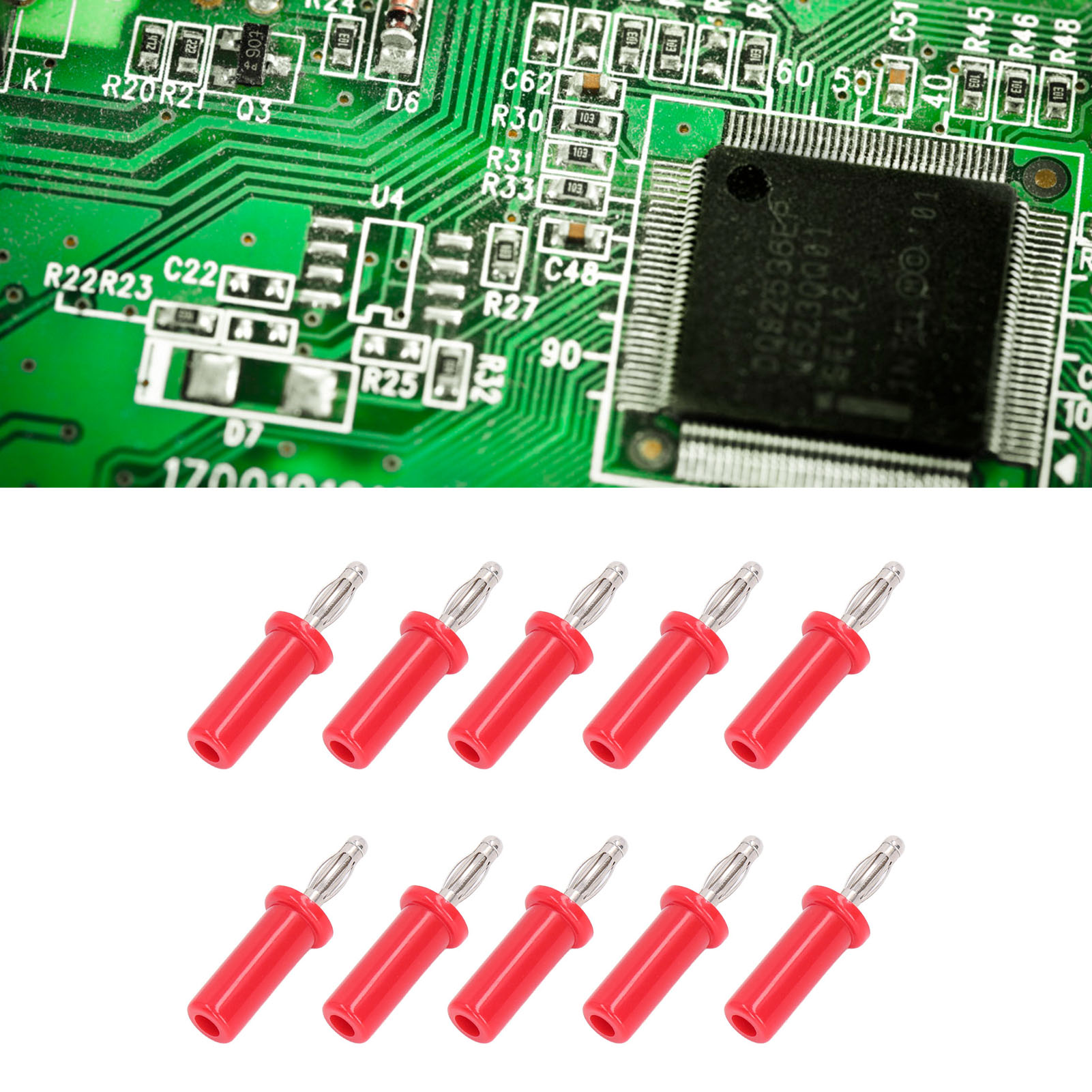 J.10013 4mm Bananenstecker Mit Flansch, Hochwertiger Bananenstecker Aus Reinem Kupfer In Laternenblütenform, Gelöteter Bananenstecker, Verkauft In 10er-packungen (rot)