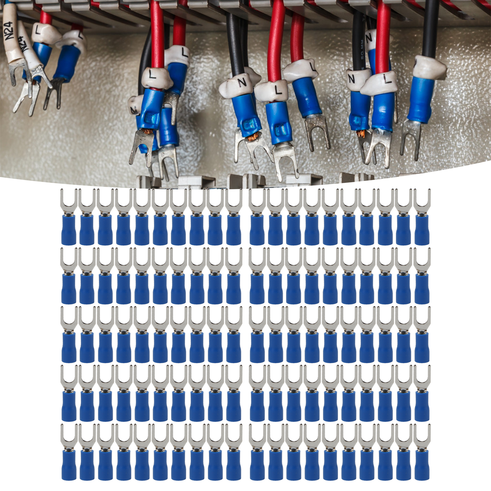 100 Stück Zu Verkaufen: Sv1.25-4 Blau Isolierter Abzweigverbinder, U-förmiger Verbinder, Crimp-kabelschuh Für Drähte Mit Einem Querschnitt Von 22-16 Awg.