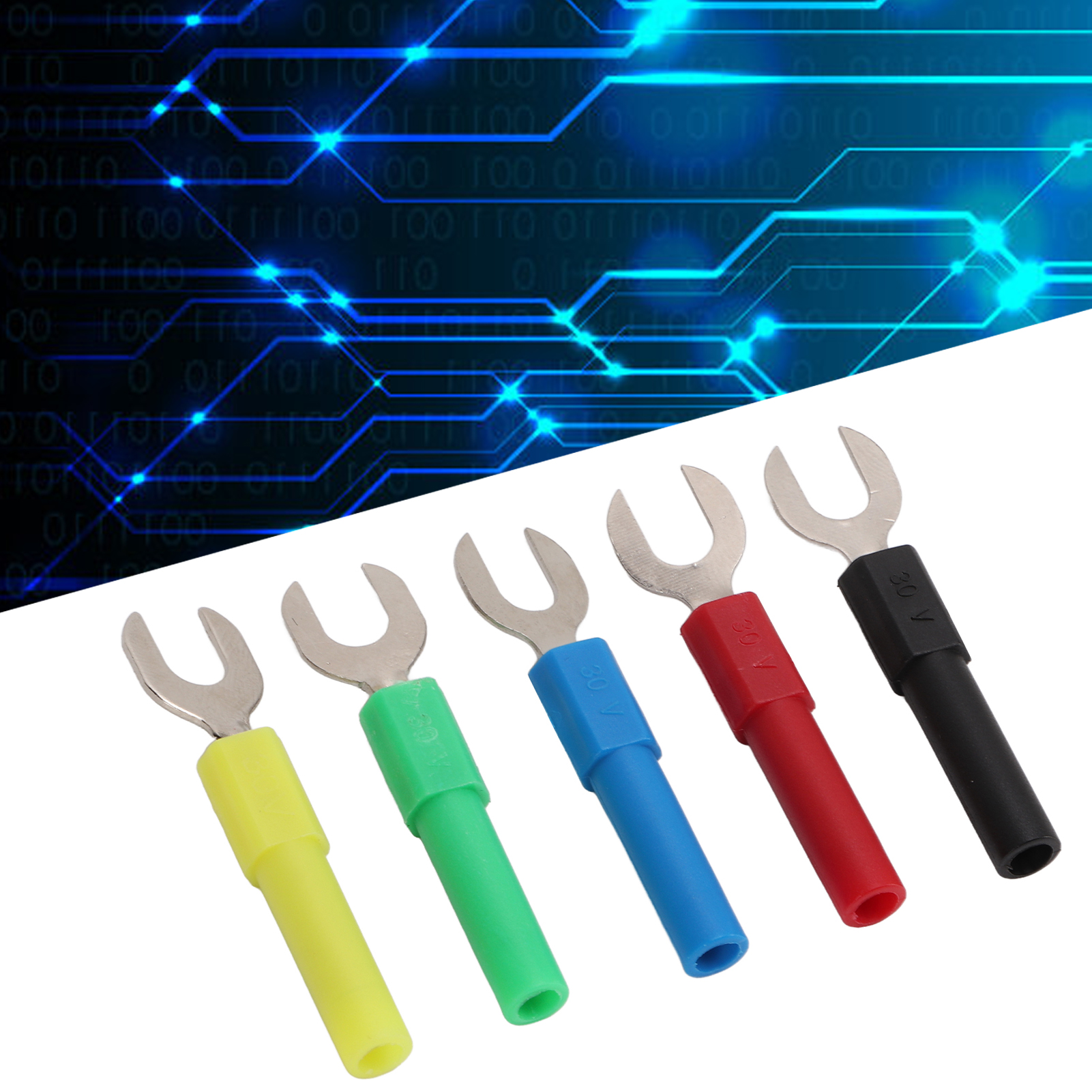 U-förmiger Bananenstecker, Rot, Schwarz, Gelb, Blau Und Grün, Im Zweierpack Erhältlich. J.20016. 6 Mm U-förmiger Stecker, 6 Mm Y-förmiger Stecker, Mit Einem 4 Mm Sicherheitsbananenstecker Am Ende.