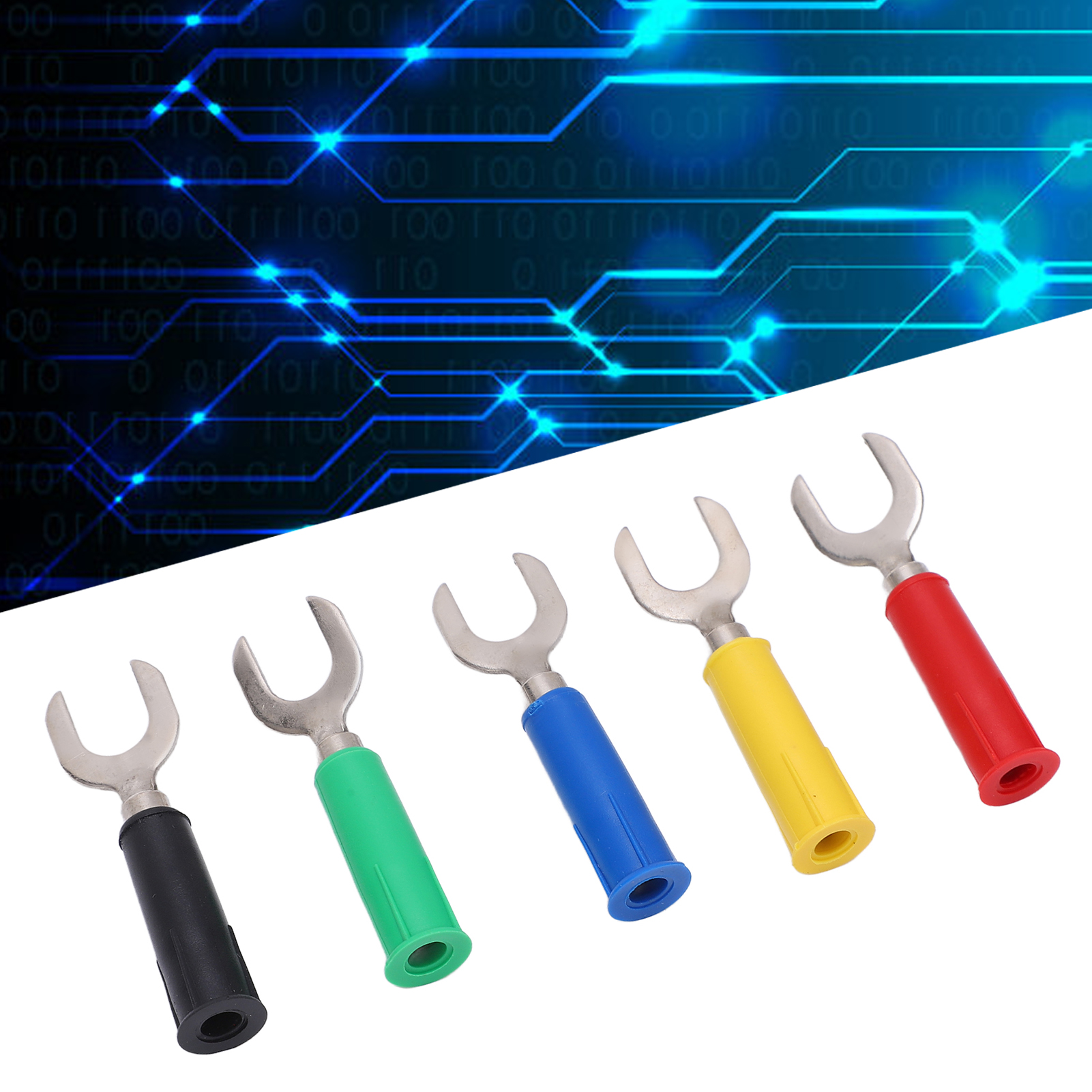 4-mm-stecker Am Ende, Rot, Schwarz, Gelb, Blau Und Grün, Verkauft Im Zweierpack (j.20020). Vernickelte Kupfer-bananenstecker Mit Pvc-beschichtung, Y- Und U-typ, 8 Mm.