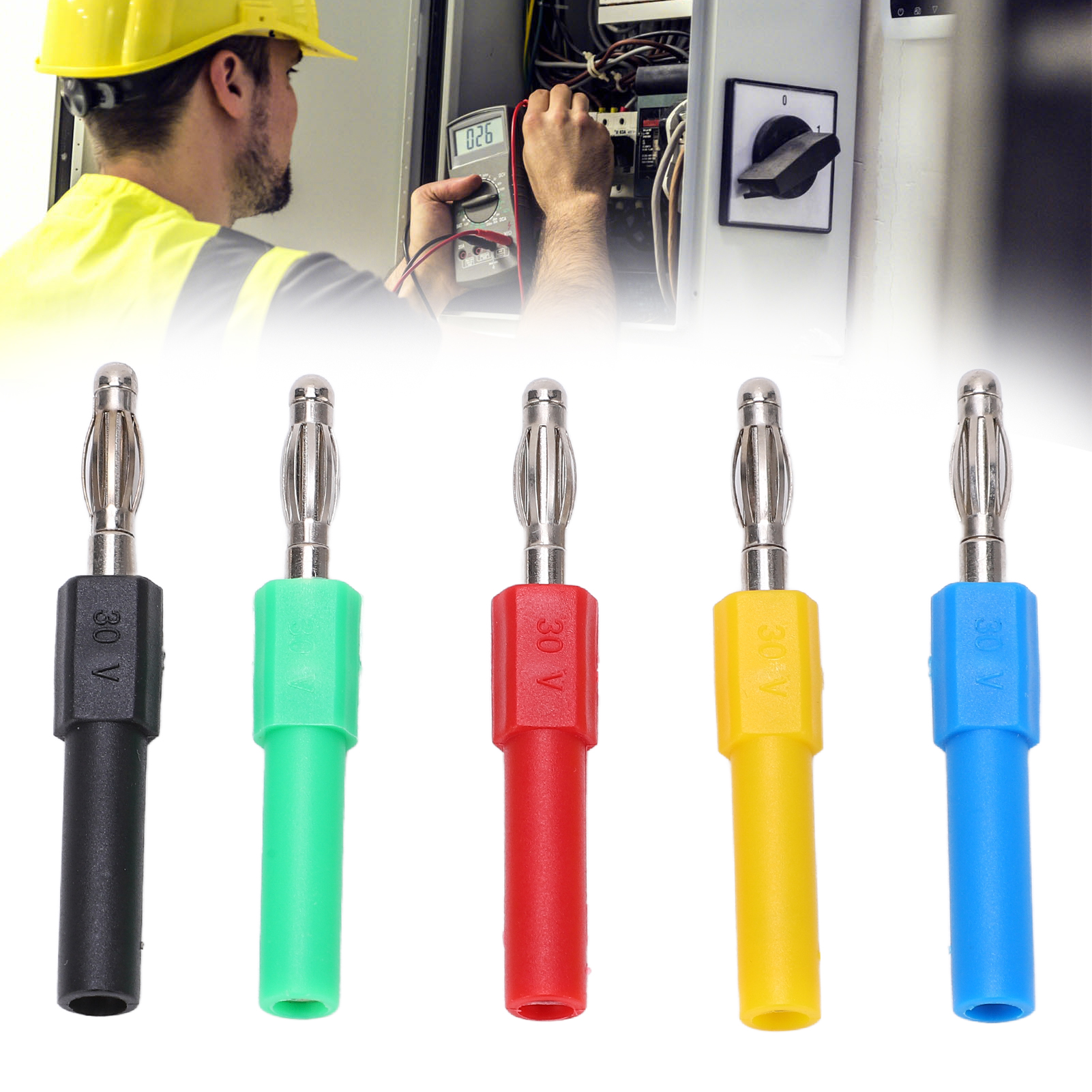 Adapter Für 4-mm-bananenstecker J.20012: 4-mm-stecker Auf 2-mm-bananenstecker-buchse, Kompatibel Mit Multimeter-messspitzen (rot, Schwarz, Gelb, Blau, Grün). Erhältlich Im Set.