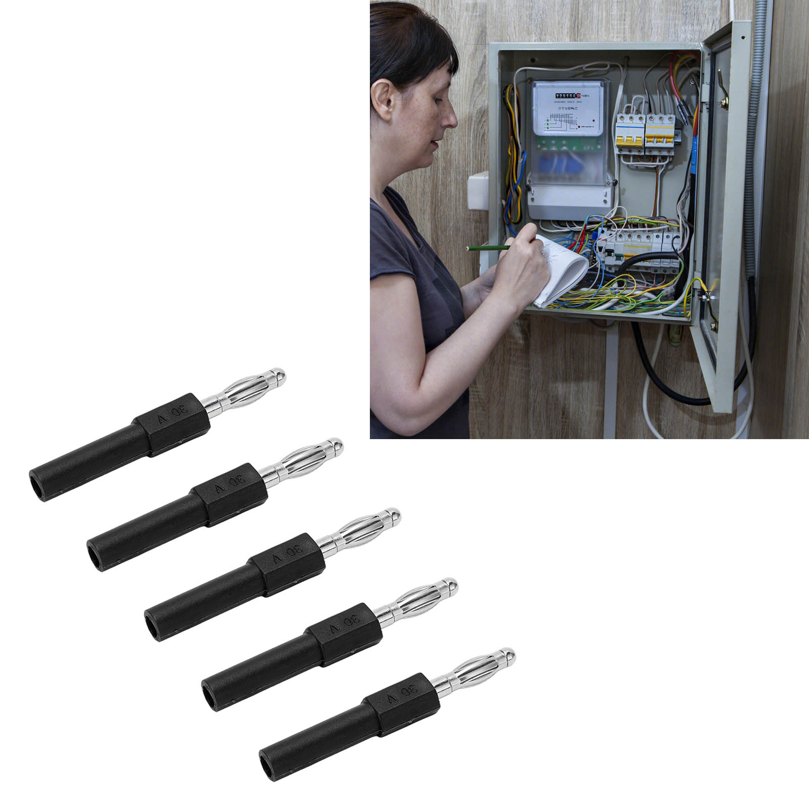 4-mm-stecker Auf 2-mm-buchse Bananenstecker-adapter J.20012, Geeignet Für Multimeter-messspitzen, Verkauft In 5er-packs, Schwarz.