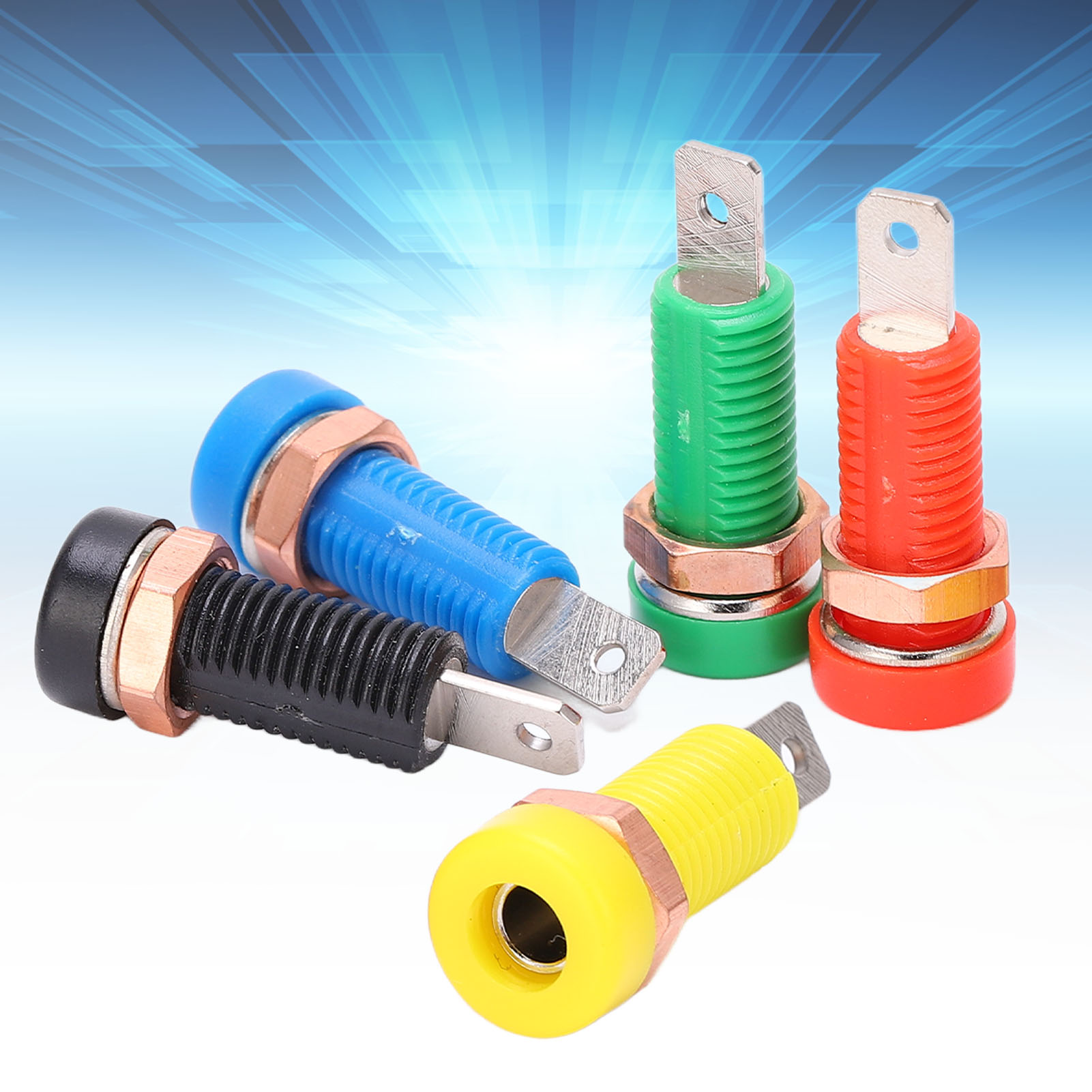 Messing-klemmenblöcke, Rot, Schwarz, Gelb, Blau Und Grün, Verkauft Im 2er-set (j.40015). 4-mm-panelstecker Mit 4-mm-bananenstecker.