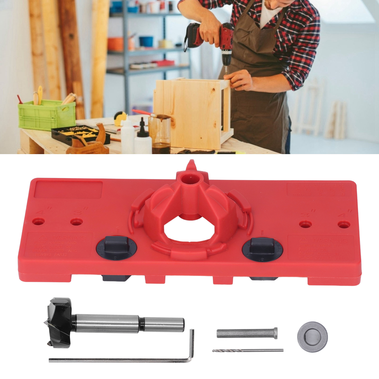 35-mm-scharnierbohr- Und -positionierwerkzeug, Holzbearbeitungsbohr- Und -positionierwerkzeug, Scharnierbohr- Und -positionierplatte, Scharnierpositionierwerkzeug-set (rot)