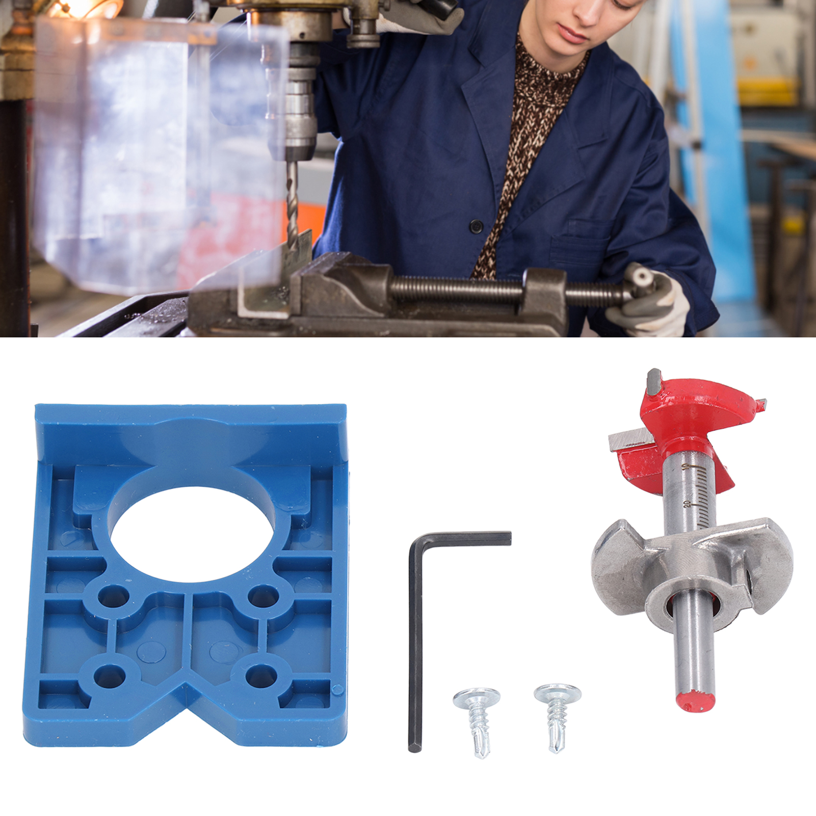 35-mm-bohrset Für Unsichtbare Scharniere, Scharnierbohrer + Blauer Positionierer Zum Bohren Von Löchern In Möbel- Und Fenster-türscharnier-montageplatten Sowie Für Holzarbeiten.