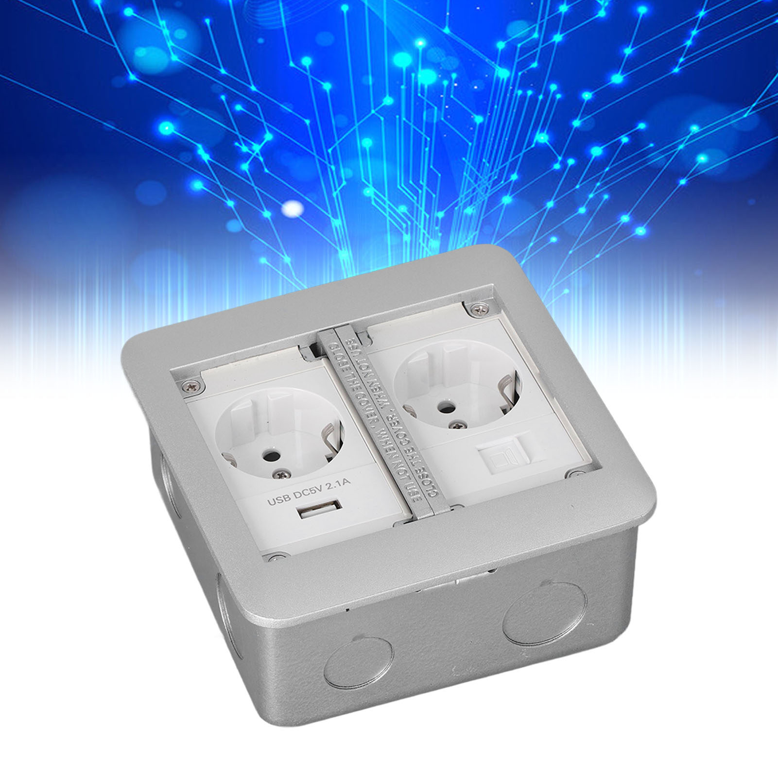 Multifunktionale Bodeneinbausteckdose, Europäische Standard-einbausteckdose, 250 V, Dunkelgrau.