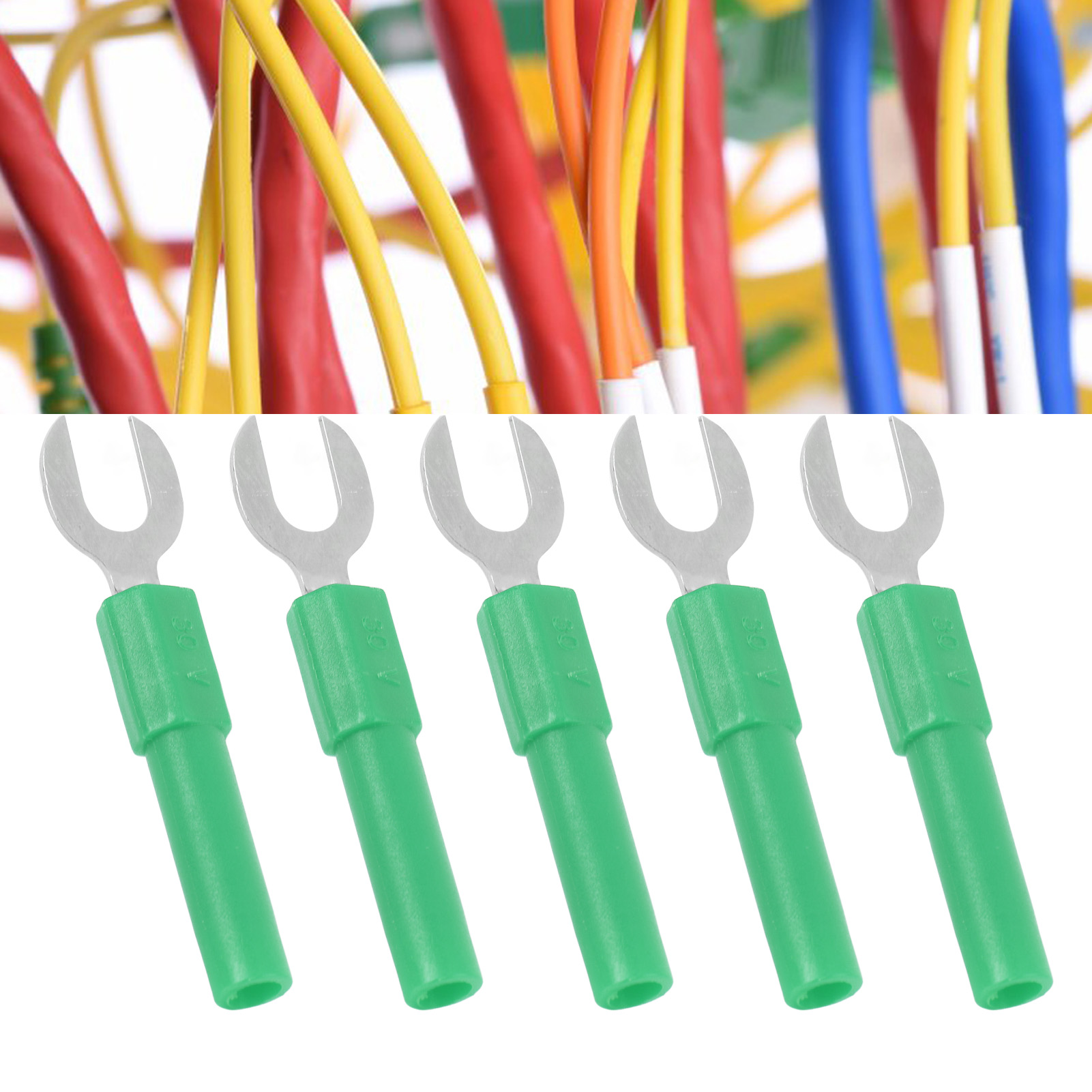 U-förmiger Bananenstecker J.20016 Mit 6 Mm U-förmigen Und Y-förmigen Stiften, 4 Mm Sicherheitsbananenstecker Am Ende, Verkauft In 10er-packungen (grün).
