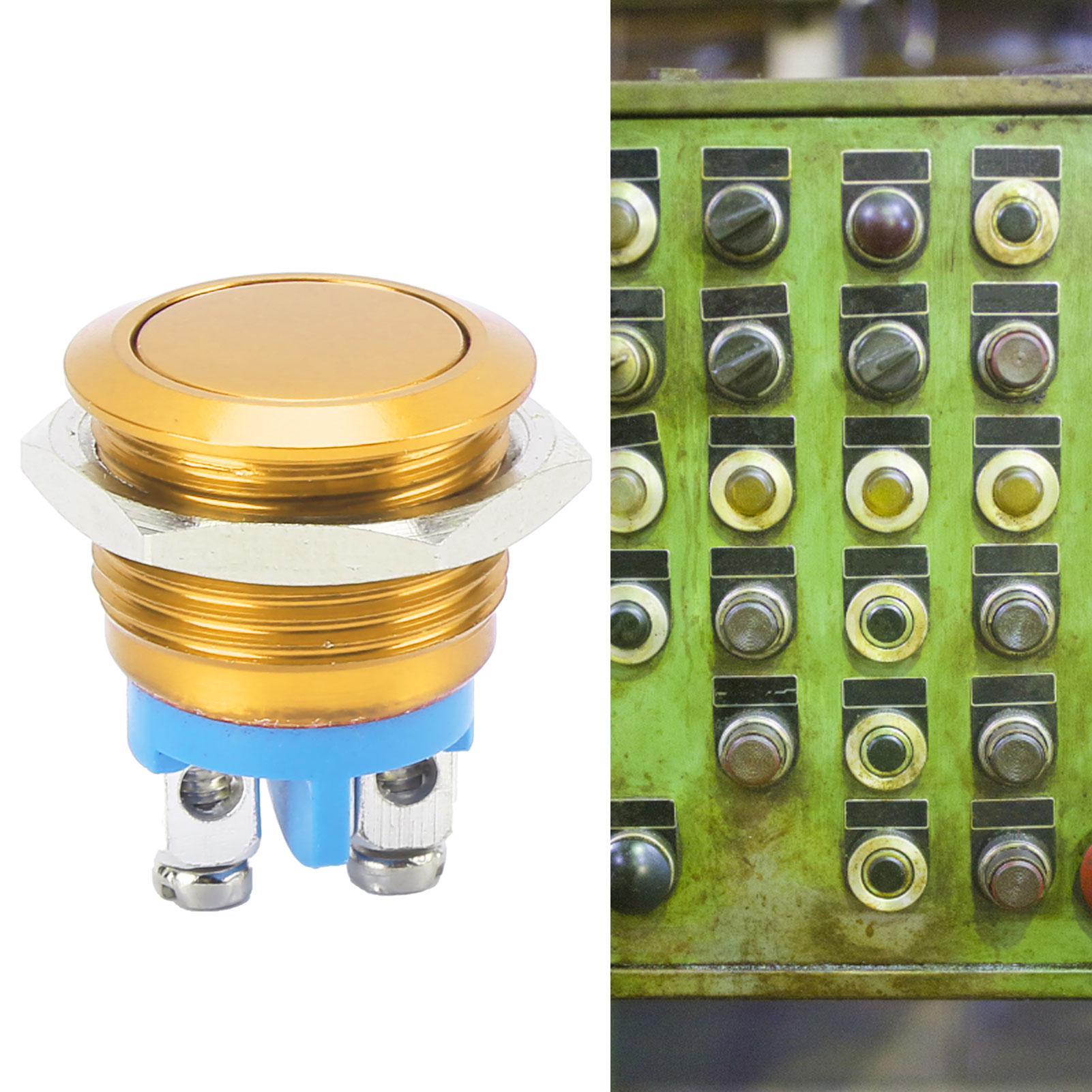 16 Mm Flachkopf-metall-drucktaster, Vollständig Eloxiert, Selbstrückstellend, Kippschalter, 220 V, Gelb.