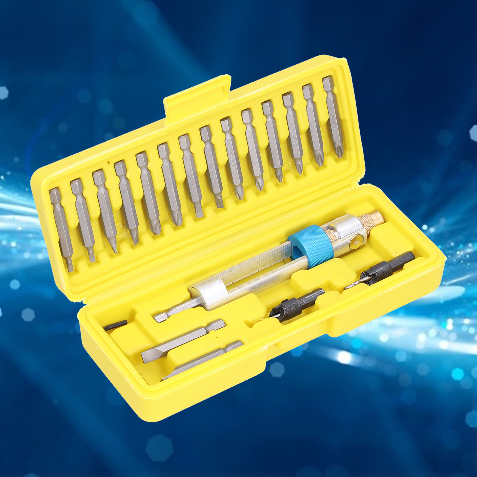 20-teiliges Set Inklusive Hss-bohrer, Schraubendreherbits, Einem Multifunktionsschraubendreher, Einem Senkschraubendreher Und Einem Multifunktionalen Schnellwechseladapter.